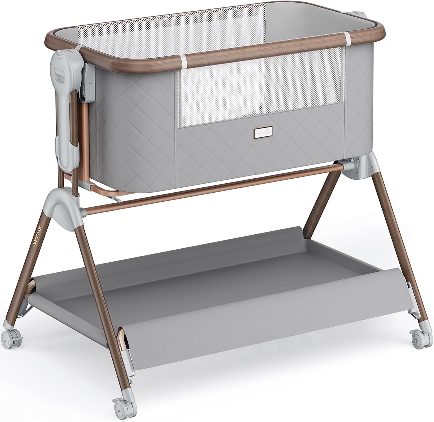 Baby Bassinet Bedside Crib, Rocking Bassinet for Newborns, Grey | 3-in-1 Baby Bassinet Bedside Sleeper with Lockable Wheels, 6 Adjustable Heights, Included Mattress, ASTM Certified