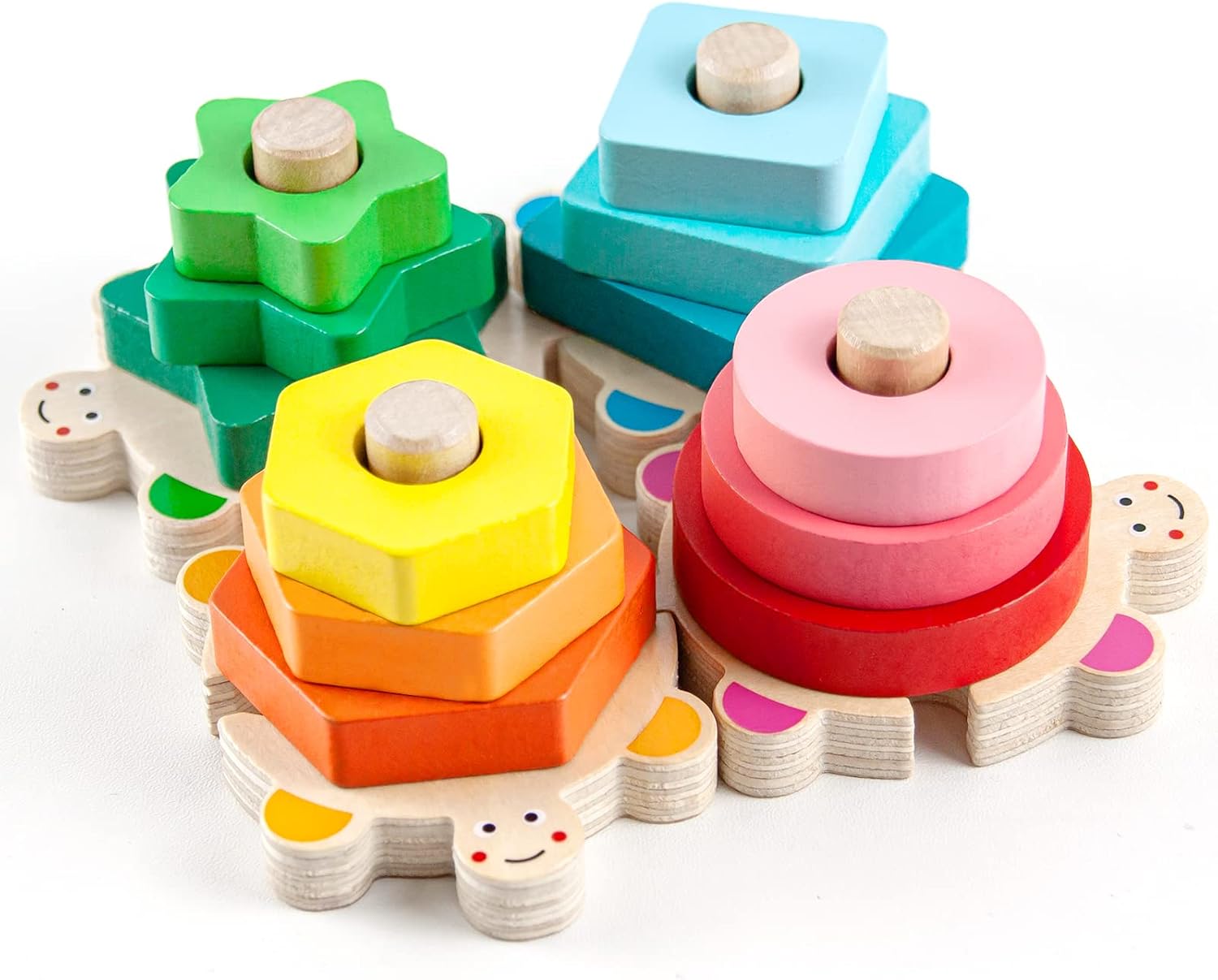 WOOD CITY Montessori Wooden Stacking Toy for Toddlers, Detachable Turtle Shape Sorter with Color & Size Recognition, Early Learning Educational Gift Develops Hand-Eye Coordination & Spatial Awareness