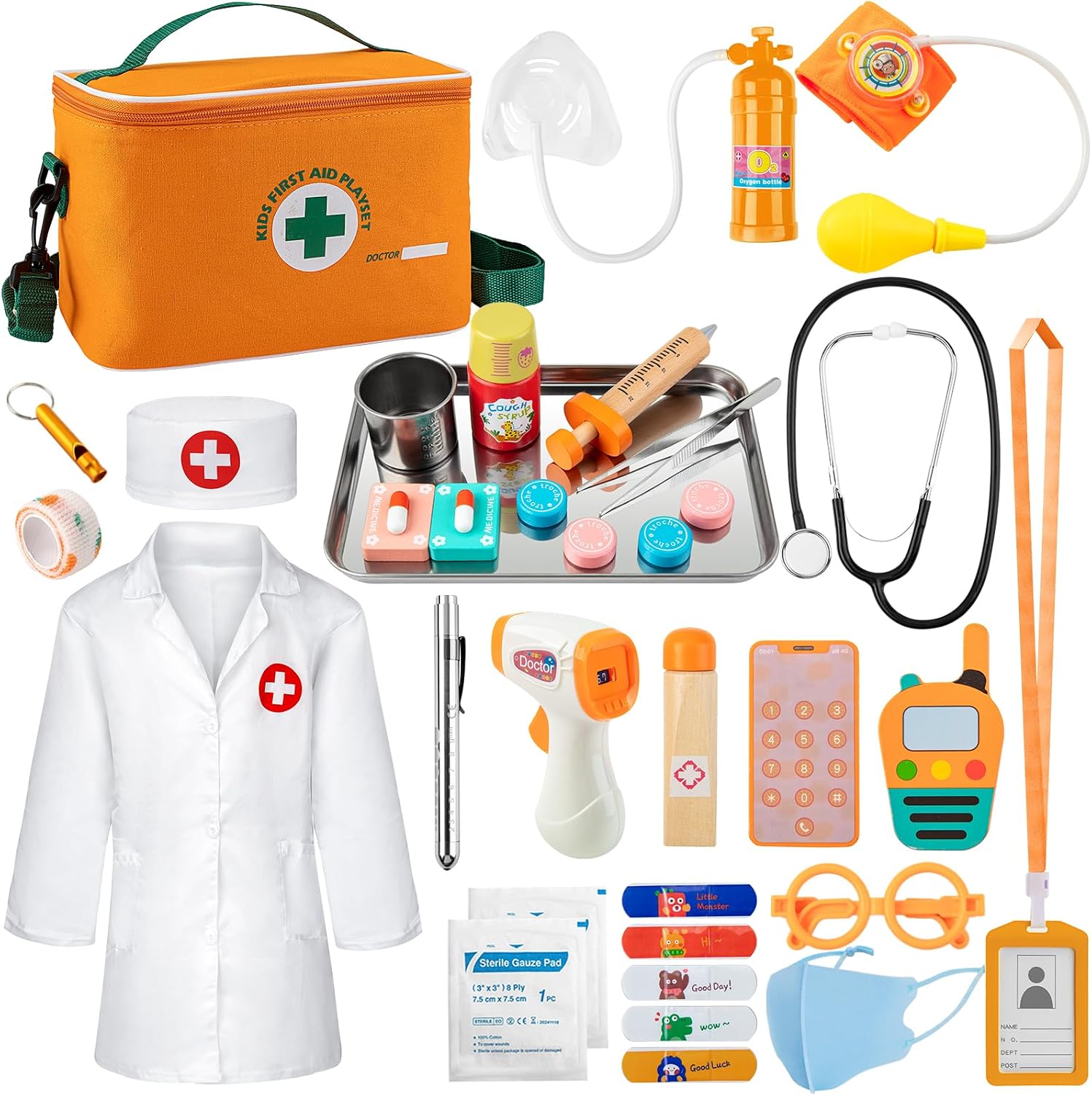 EFO SHM Doctor Kit for Kids, 34 Pcs Pretend Play Toys Ages 3+ | with Medical Storage Bag & Real Stethoscope, Fun Role Doctor Playing Game for Boys Girls Birthday Gifts