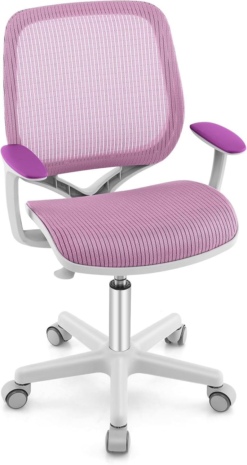 HONEY JOY Kids Desk Chair, Children Computer Chair with Adjustable Height, Ergonomic Kids Office Study Chair with Sit-Brake Wheels, Swivel Mesh Task Desk Chair for Teens Boys Girls (Purple)