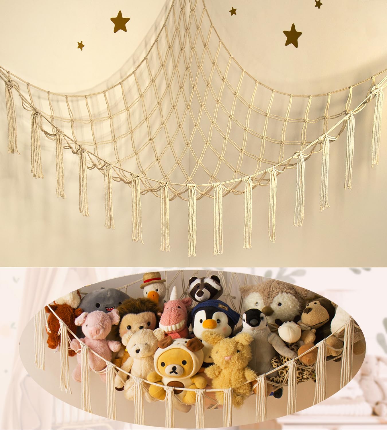 mirolam Stuffed Animal Storage Hammock Net – Toy Hammock Net for Stuffed Animals Corner – Hanging Stuff Animal Organizer Holder Large Size Baby Nursery Room Decor