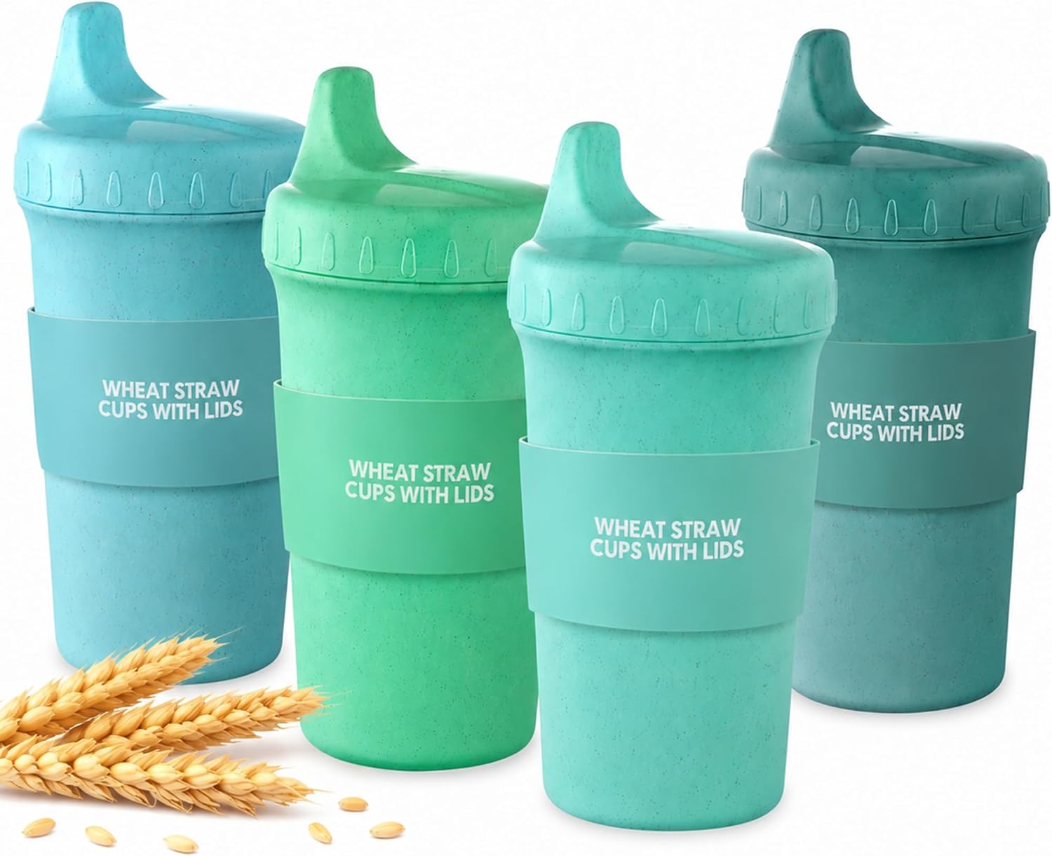 Meolibour® 4 Packs Wheat Straw Sippy Cups for Toddlers Kids, Reusable Plastic Spill Proof Cups for Kids Baby, Dishwasher/Microwave Safe – Unbreakable Hard Spout Sippy Cups for Toddlers