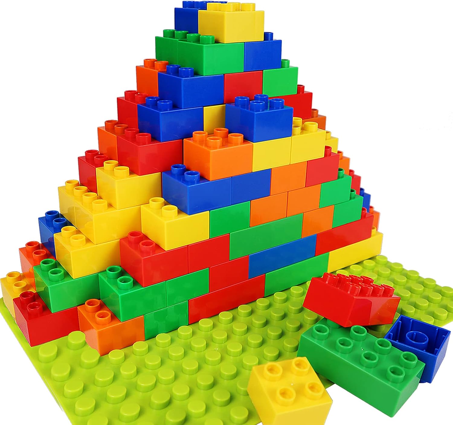 Large Building Blocks for Toddlers Kids Age 2-5, 100 PCS Set with Baseplate | Classic Building Bricks for Boys Girls Preschool of All Ages, Major Brand Compatible, Basic Building STEM Toys Birthday Gift