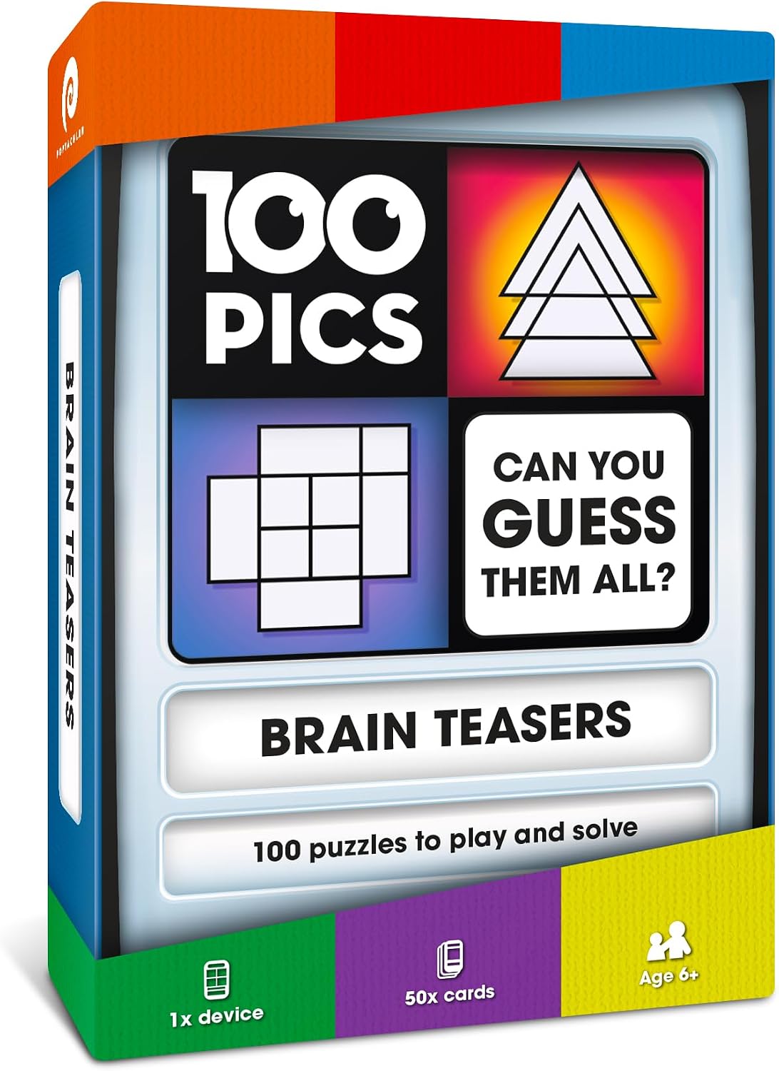 Brain Teasers Travel Game – Solve 100 Puzzles | Flash Cards with Slide Reveal Case | Card Game, Gift, Stocking Stuffer | Hours of Fun for Kids and Adults | Age 6+