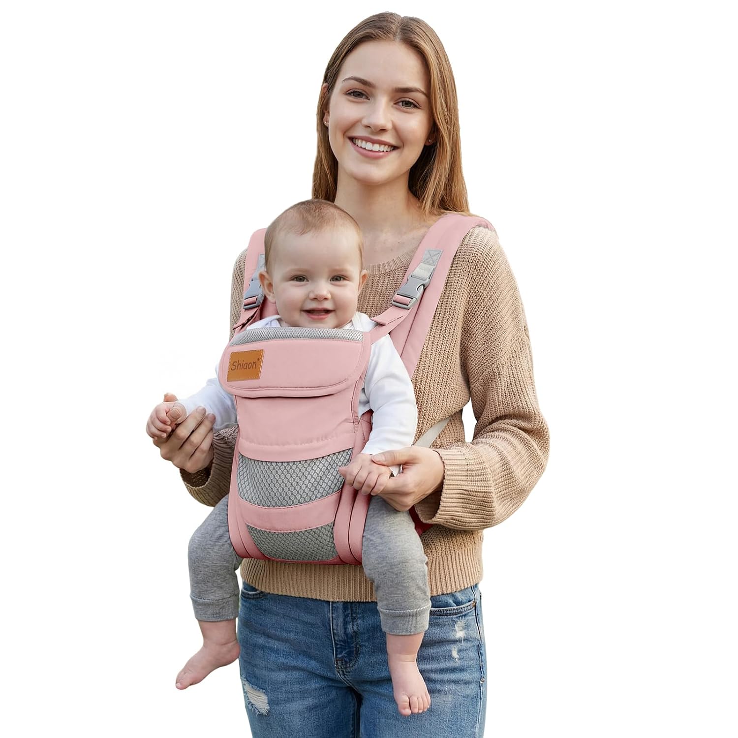 Baby Carrier Newborn to Toddler(8-30lbs), Toddler Carrier with Adjustable Shoulder Strap, Baby Holder Carrier with Breathable Mesh Fabric, Pink