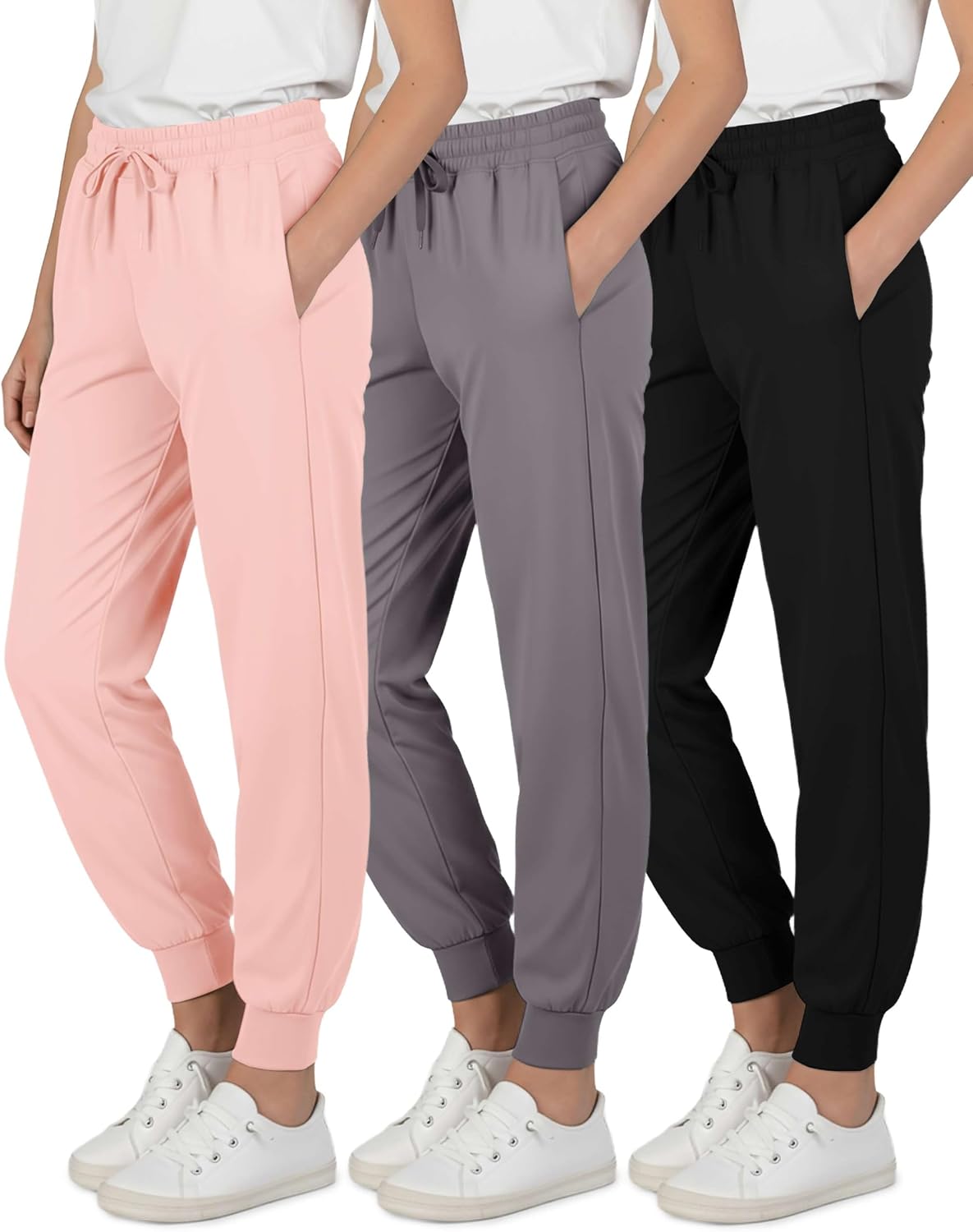3 Pack Girls’ Dry Fit Sweatpants Joggers Athletic Pants Teens Kids Hiking | Available In Sizes 4-16, School, Yoga, Sweat, Comfy, Stretchy, Drawstring, Pockets, Cute, Casual, Activewear, Sports, Hiking