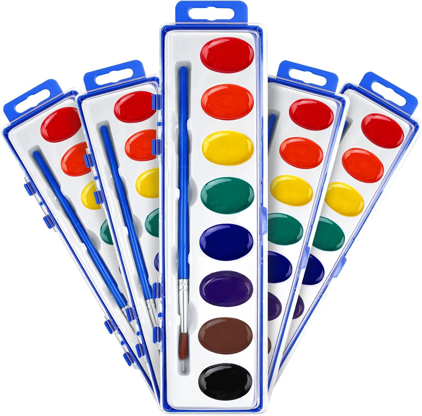 FUMILE Watercolor Paint Set Bulk, 5 Pack, 8 Colors Watercolors Paint with Paintbrush, Washable Watercolor Paint Set Kids for Parties, Birthday Party Favor, Valentines for Kids Classroom.