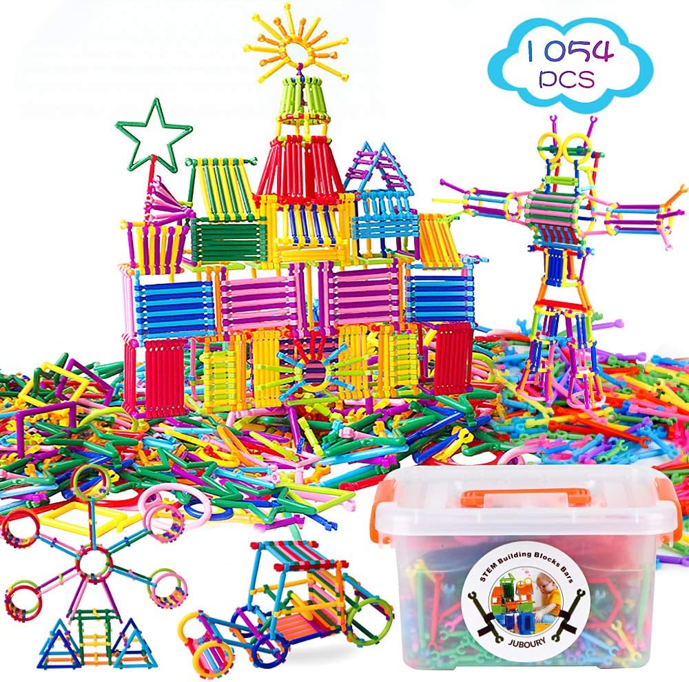 Juboury 1054Pcs Building Toy Building Blocks Bars Educational Set Puzzle | Interlocking Creative Connecting Kit, Great STEM Toy for Both Boys and Girls