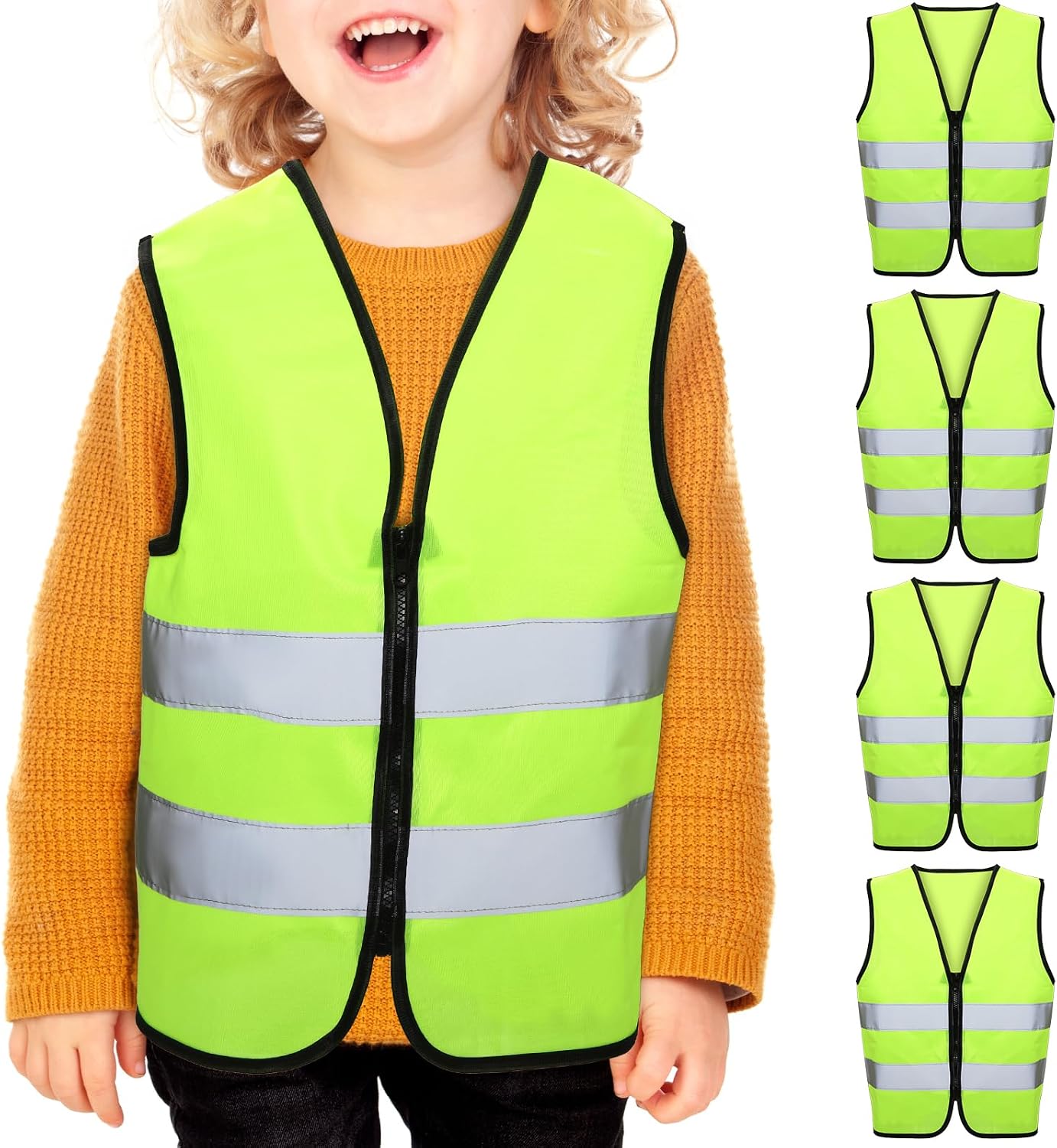 Unittype 4 Pieces Kids Safety Reflective Vest High Visibility Neon Construction Traffic Vest for Cycling Running Skiing