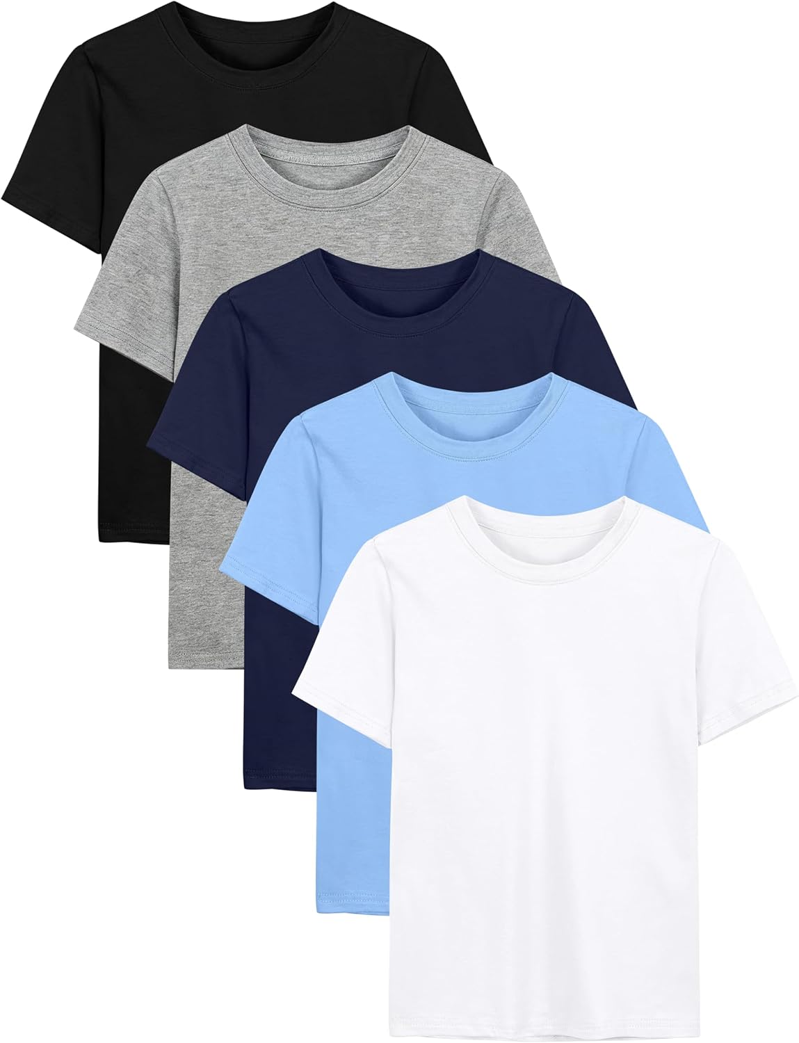 Poroka 5 Pack Boys Shirts Short Sleeve Shirts Boys Summer Crewneck T-Shirts Cotton Casual Tops Tees Clothes for Kids