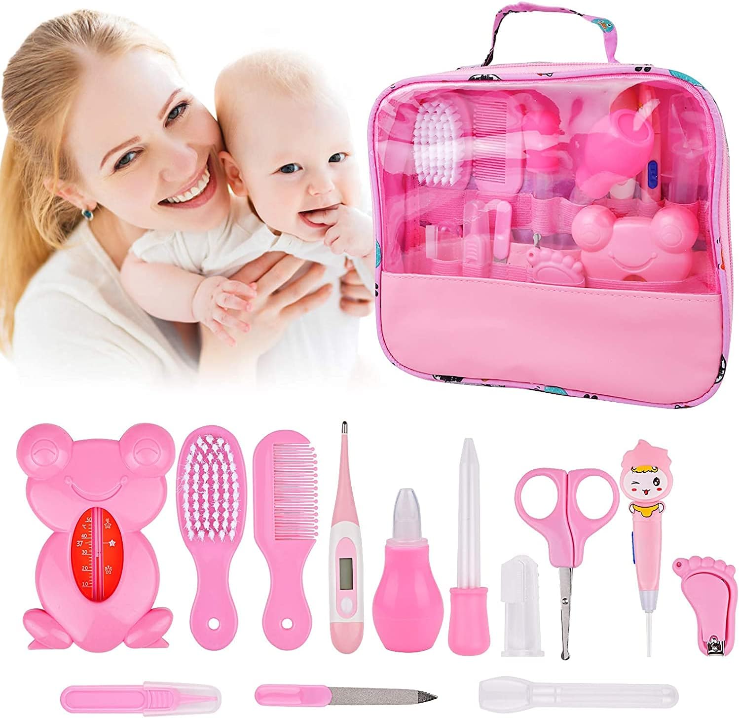 Baby Healthcare and Grooming Kit, 13 in 1 Newborn Nursery Health Care Set, Baby Grooming Kit for Boys & Girls, Portable Baby Healthcare Set with Comb, Nail Clipper, Brush, etc, Baby Shower Gifts