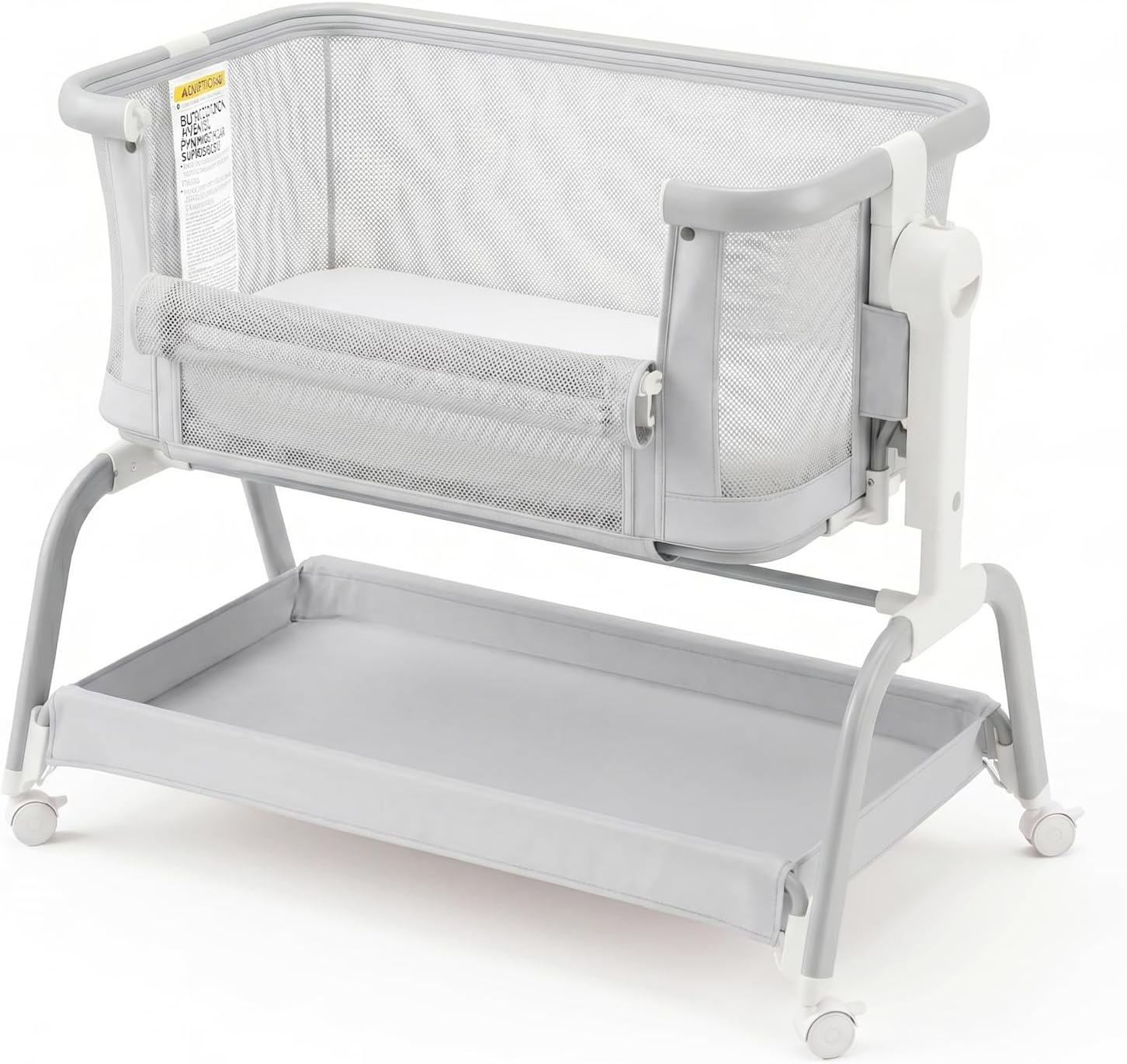 3 in 1 Baby Bassinet,Rocking Bassinets Bedside Sleeper with 6 Adjustable Heights,Breathable Full-Mesh,Comfortable Mattress & Lockable Wheels,Stable Rolling Portable Crib for Newborns(Gray) | Breathable Full Mesh