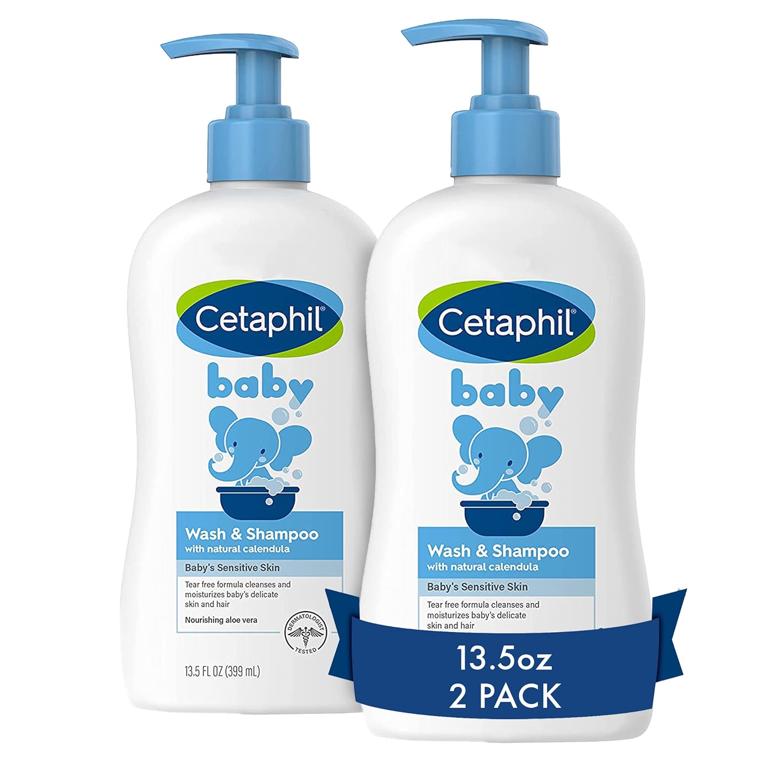 Cetaphil 2-in-1 Baby Shampoo & Body Wash, Tear Free, 13.5oz, 2ct | 2-In-1 Baby Wash And Shampoo, Organic Calendula, Tear Free, Paraben Free, Newborn Sensitive Skin, No Colorants Or Mineral Oil
