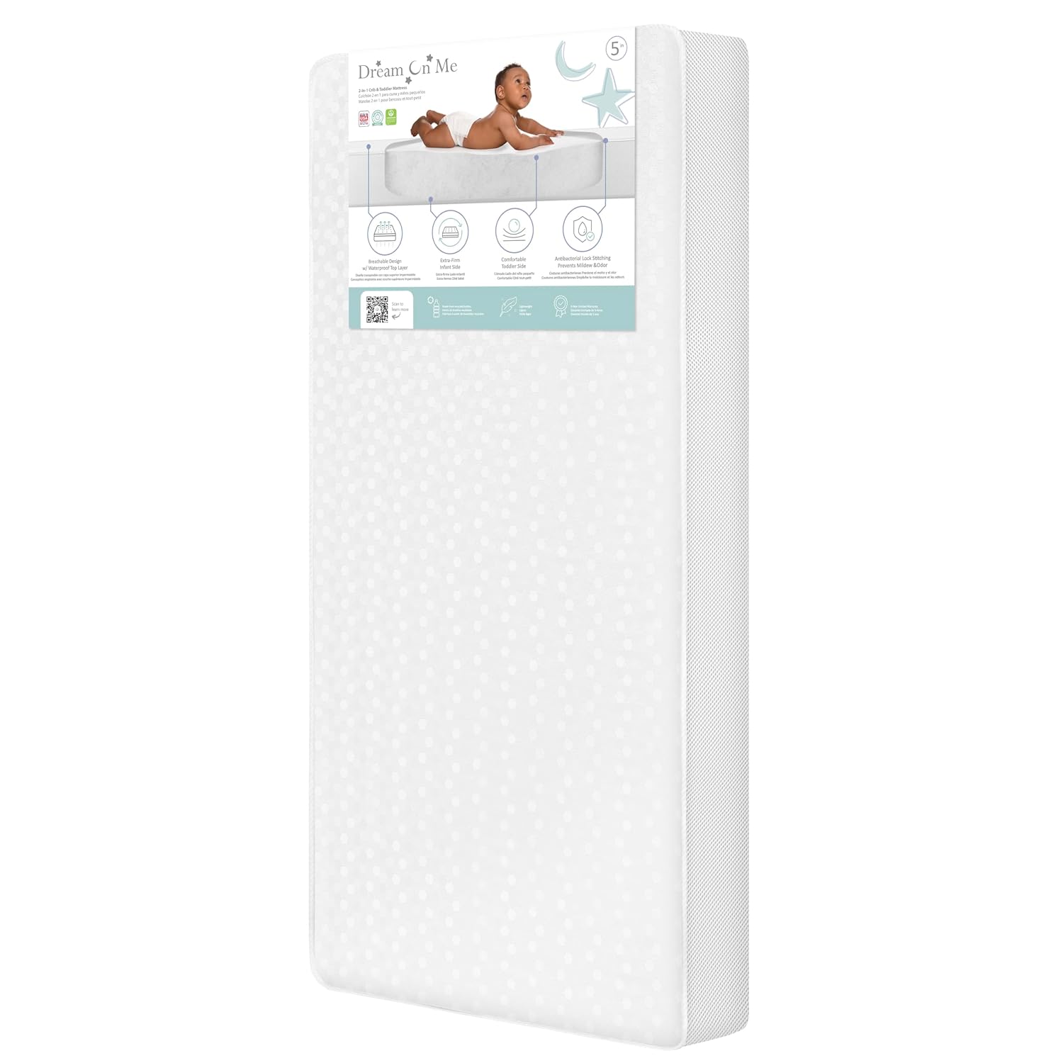 Dream On Me Breathable 2-In-1 Foam Core Crib and Toddler Bed Mattress, 5 Inch