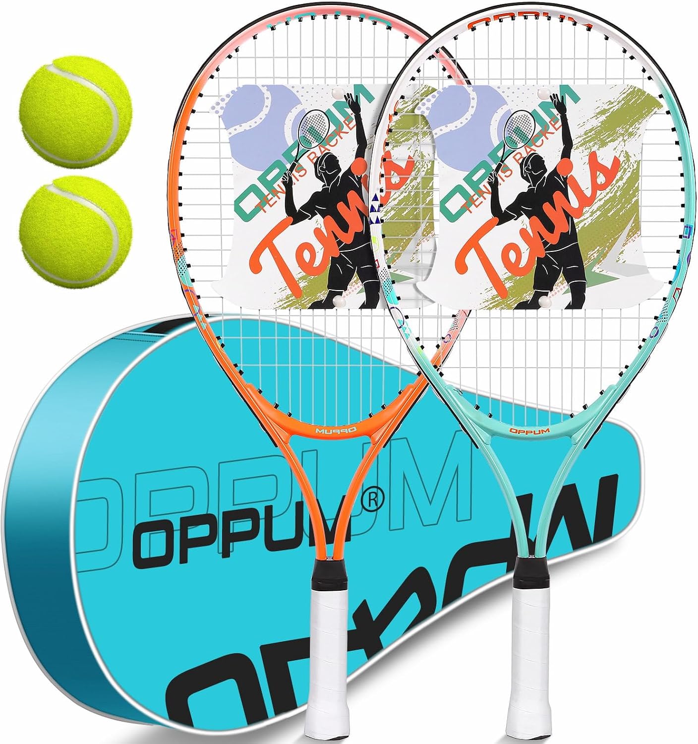 2-Pack Kids Tennis Racket Set, Junior Racquets with Bag and Balls | Aluminum alloy set with 2 pre-strung racquets, 2 balls and shoulder bag