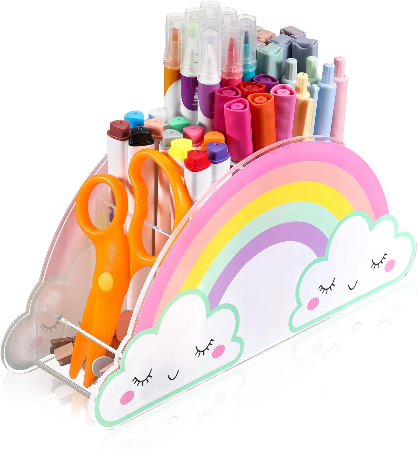 COMNICO Pencils Holder for Desk Pencil Holder, Desktop Table Supply Caddy | Acrylic, Rainbow, Desk Organizer, Art Storage Box, Accessories, for School Office Home
