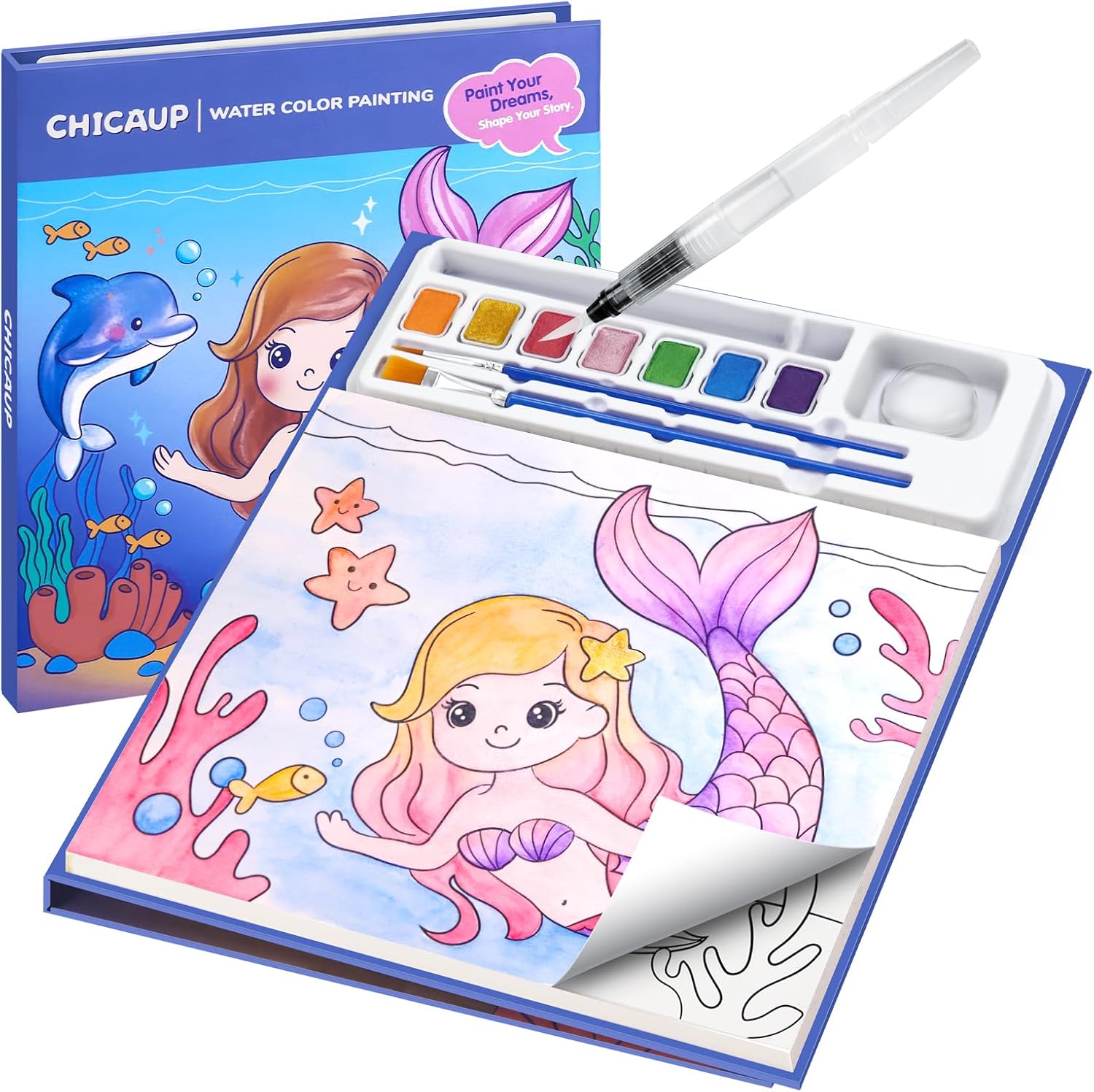 CHICAUP Paint with Water Coloring Books for Kids, Mess Free Watercolor Painting Kit Painting Activity for Kids Ages 3-5 4-8, Arts Crafts Drawing Gift Toy for Boy Girl