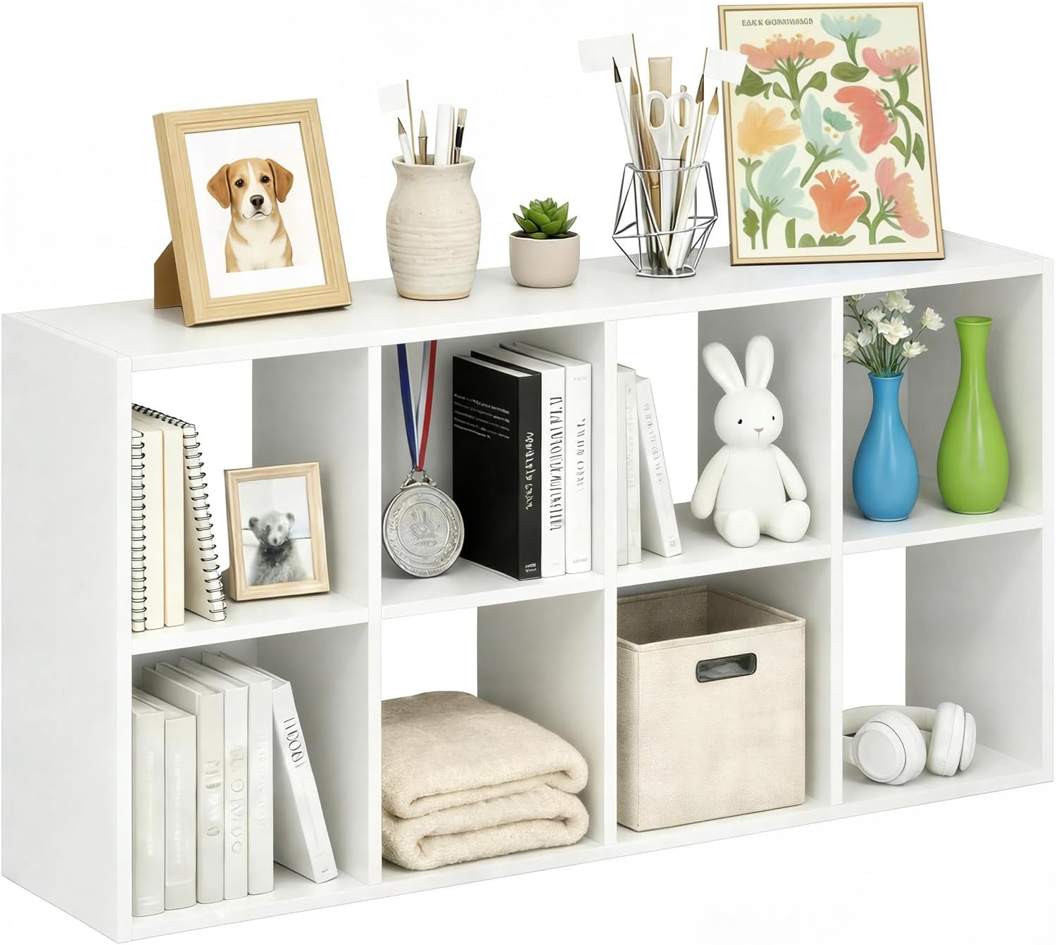 8 Cube Storage Organizer Shelf, Open Cube Bookshelf | Reversible Bookcase, Sturdy Modern Storage for Home Office, Bedroom, Living Room, White