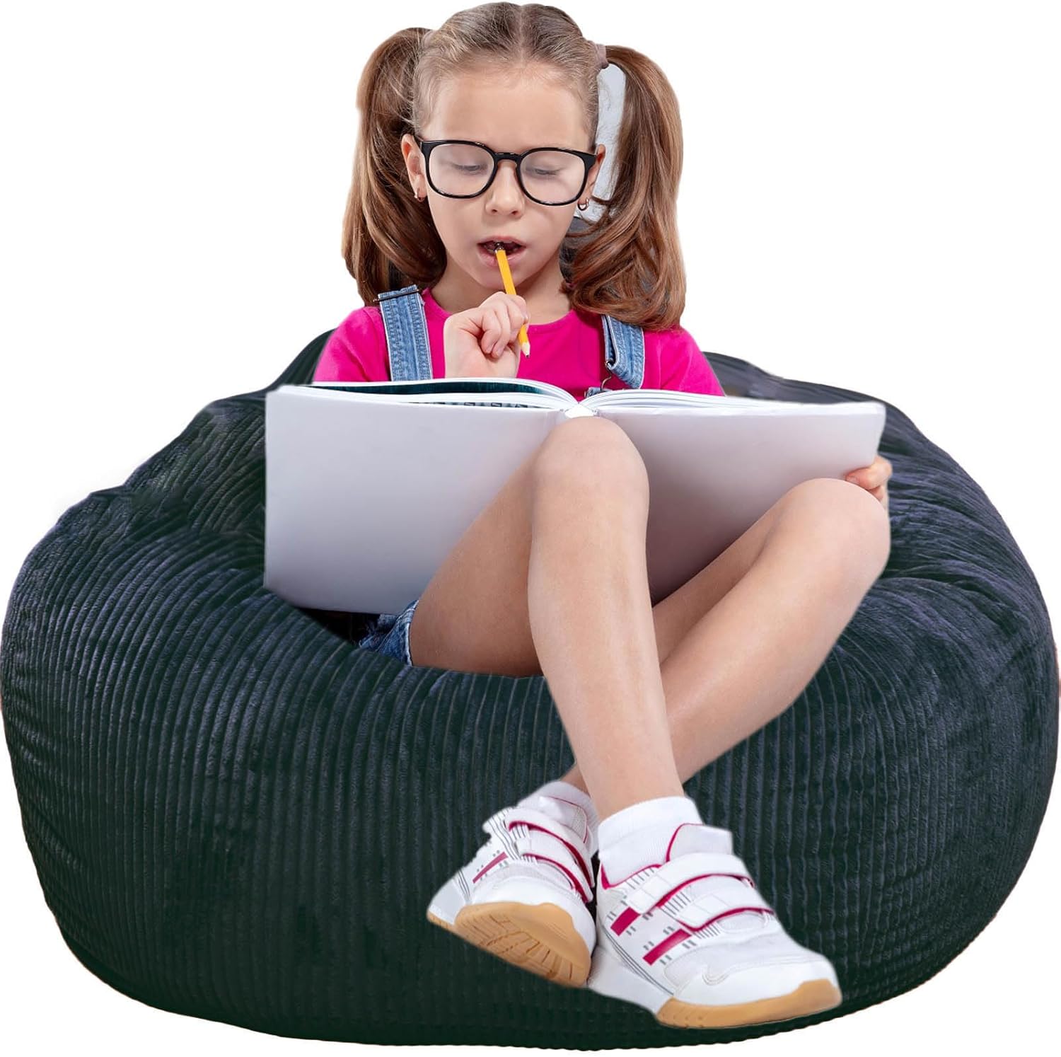 Bean Bag Chair, with Faux Rabbit Fur Cover for Teens and Kids, with Filling Memory Foam Bean Bag Chairs, Soft Faux Fur Fabric, 2.5 feet Round Fluffy Bean Bag Sofa Essential for Reading Games