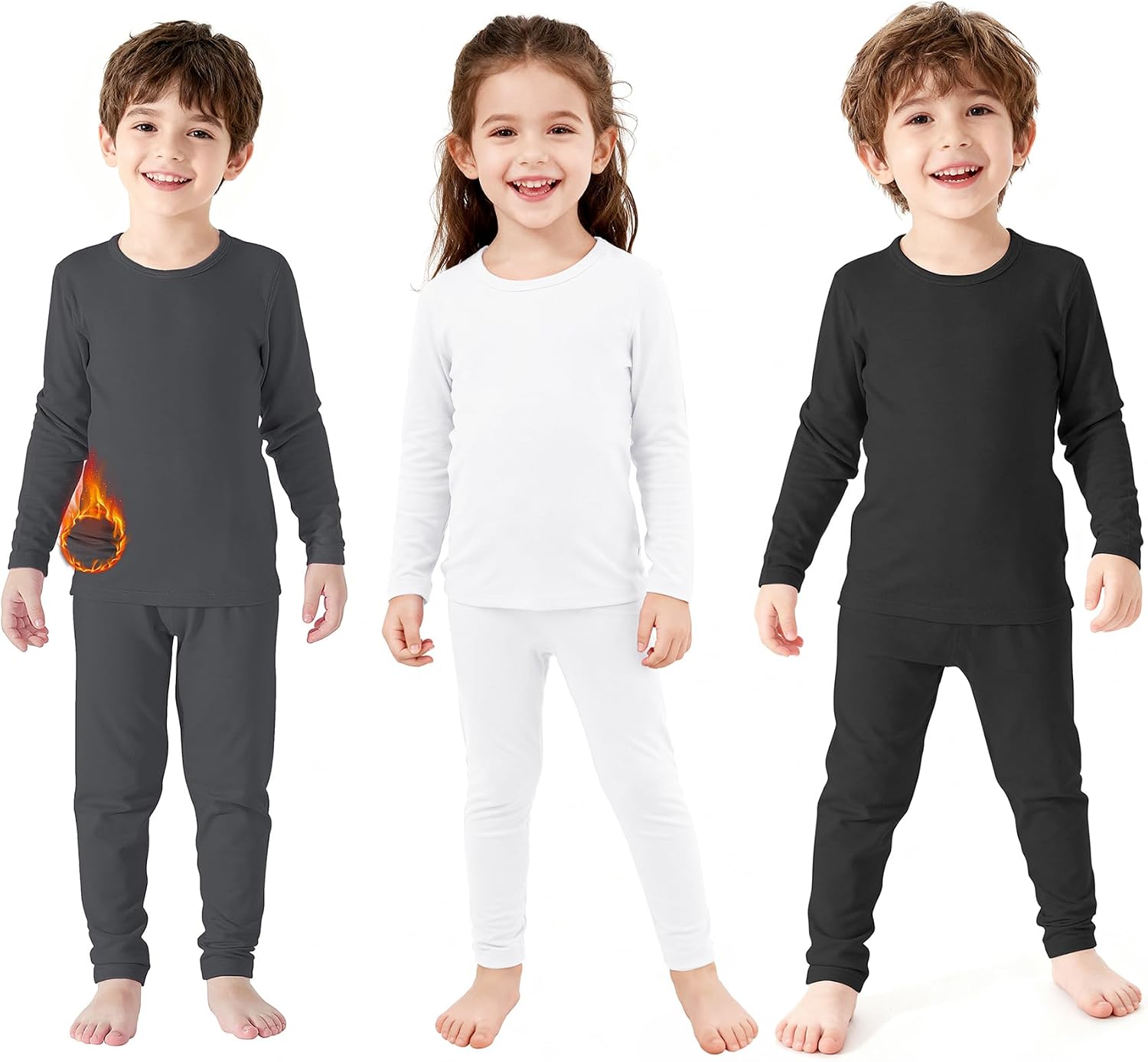 Zando 3 Set Boys Thermal Underwear Set Toddler Long Johns Base Layer 2-5T | Warm Fleece Lined Thermal Top and Bottom Set for Boys Girls. Soft Kids Base Layer for Sleeping Skiing and Cold Weather