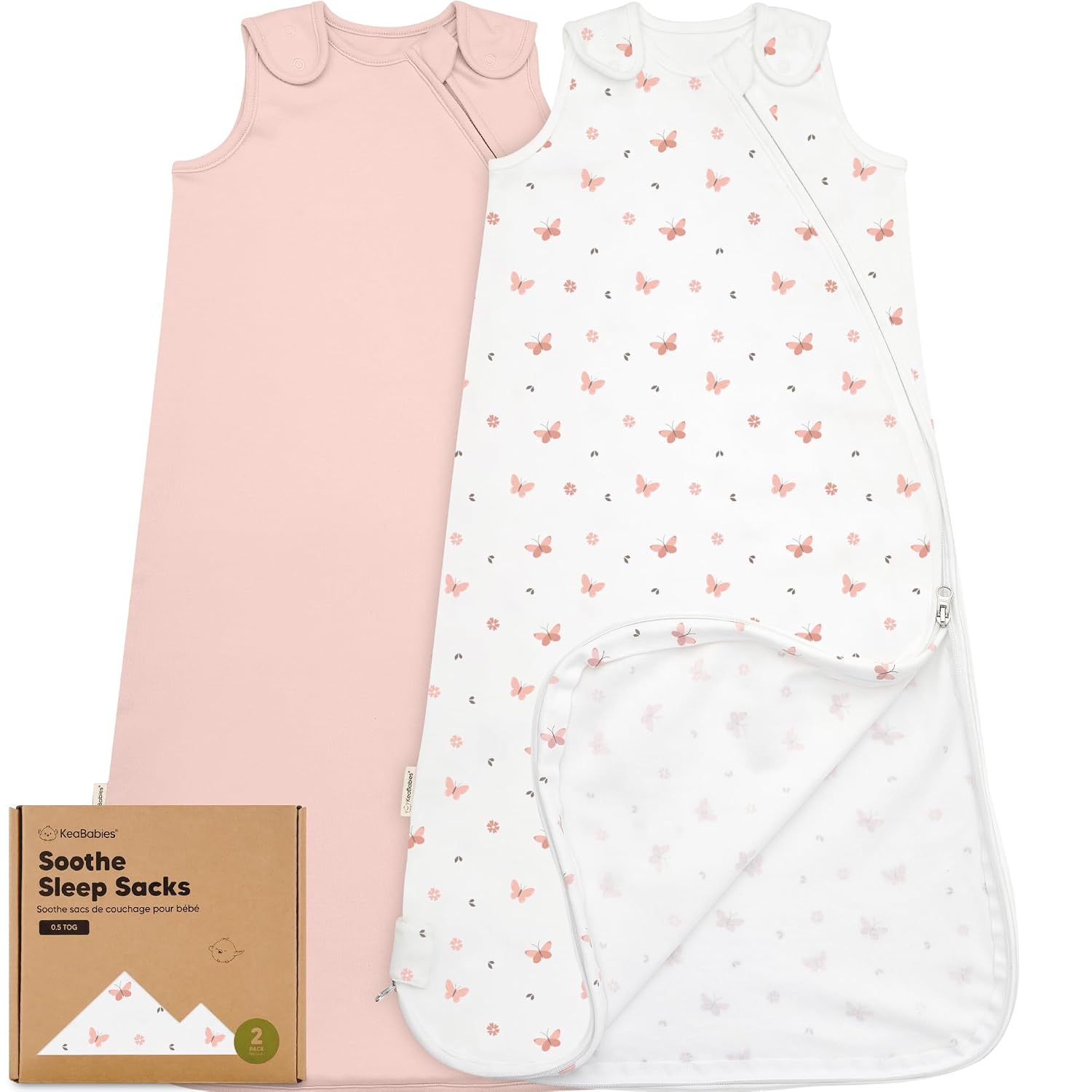 2-Pack Organic Baby Sleep Sacks, 100% Cotton 0.5TOG (Butterflies, 6-18M) | Soft Breathable, Baby Wearable Blanket, Toddler Sleeping Sack 6-18 Months, Easy to Wear Transitional Swaddles for Newborns