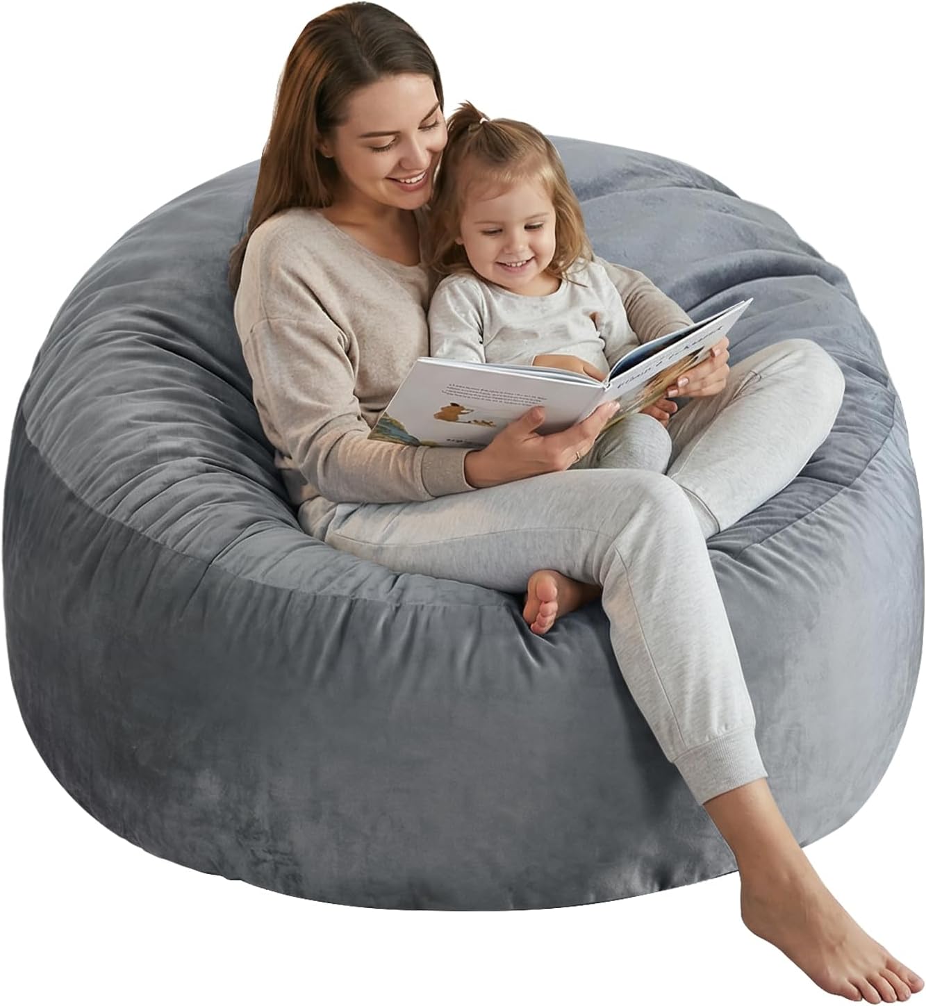 3 Ft Bean Bag Chair,Bean Bag Chairs for Living Room,3 Foot,Dark Grey | Bean Bag Chairs for Adults,Memory Foam Filling,Beanbag with Filler Included,Soft Velvet Cover,Pocket & Pull-Handle