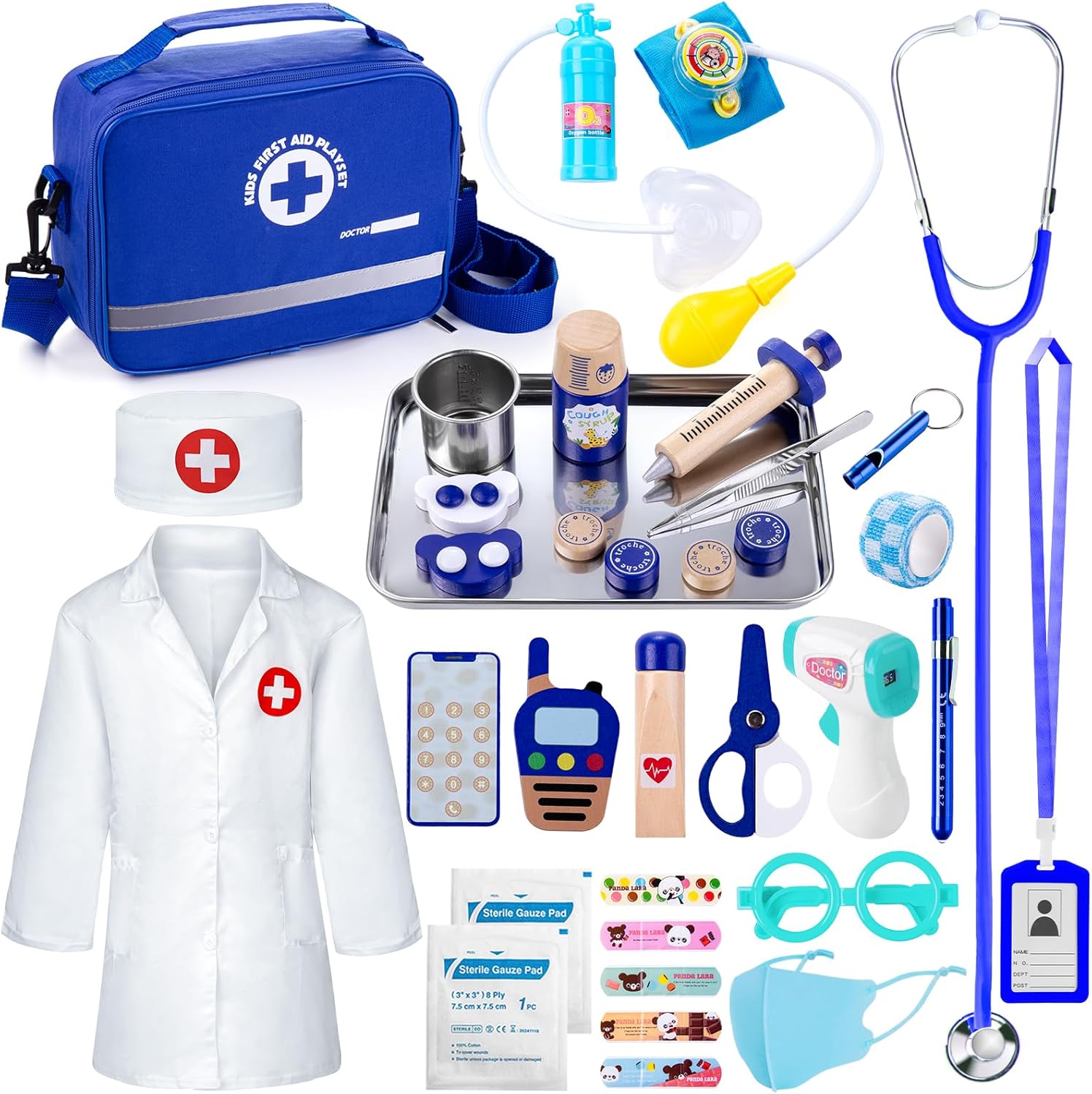 EFO SHM Doctor Kit for Kids Ages 3+, 35 Pcs Pretend Play Toys | Doctor Play with Medical Storage Bag & Real Stethoscope, Fun Role Playing Game for Boys Girls Birthday Gifts