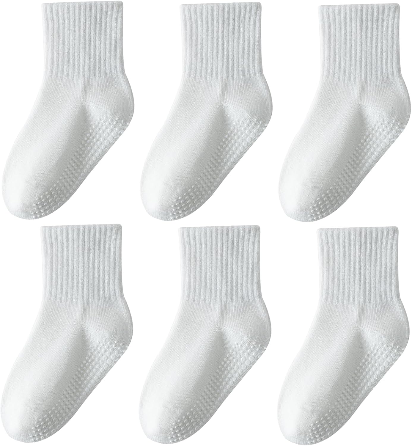 Toddler Grip Socks with Non-Slip Unisex Baby Stripe Crew Cotton Socks | Retro Seamless Ankle Socks for Girls Boys 6 Pairs