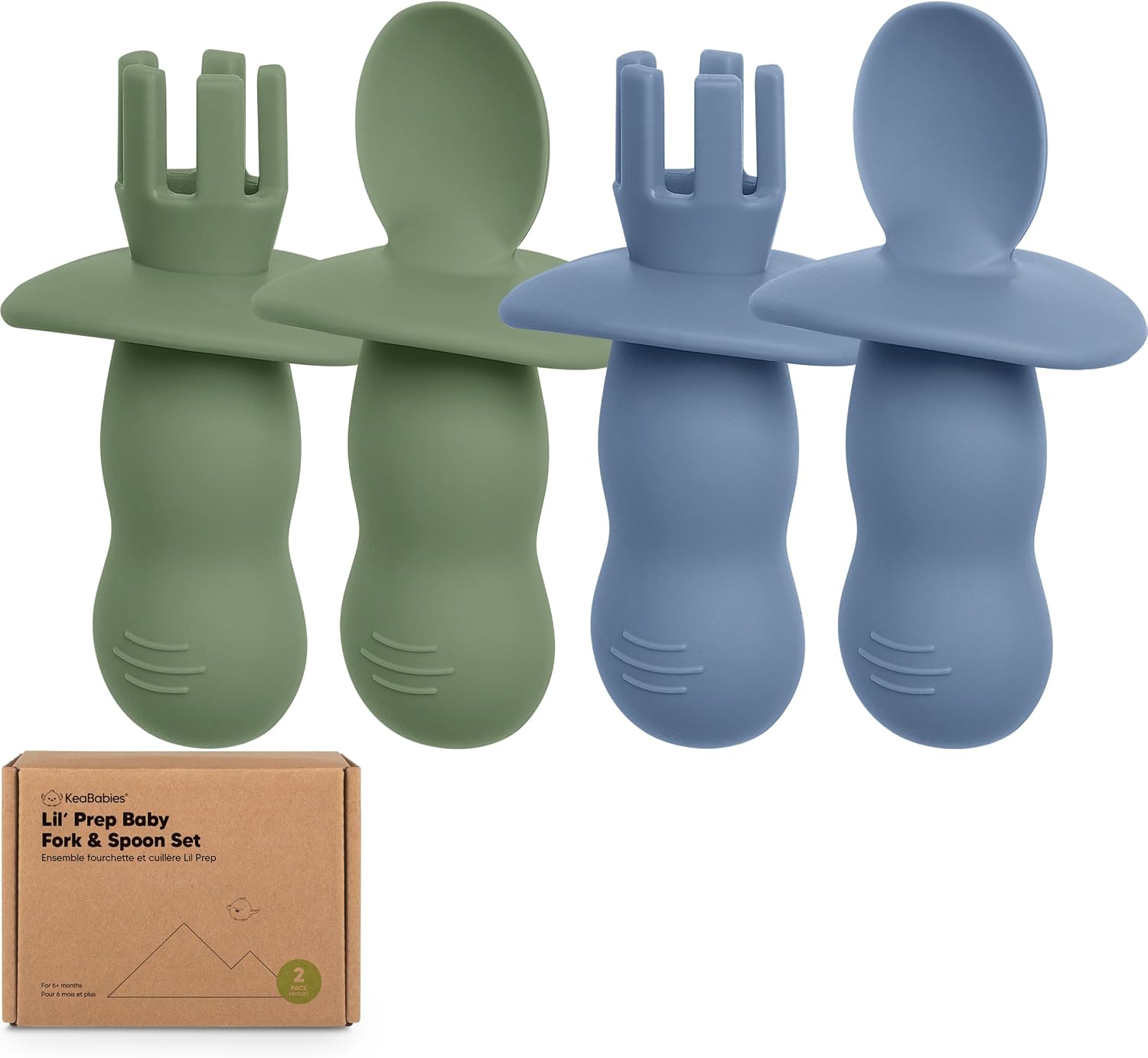 KeaBabies 4-Pack Silicone Baby Spoons and Forks Set, BLW, BPA-Free (Slate) | Baby Led Weaning Utensils 6-12 Month, Easy to Hold Self Feeding Toddler Spoon & Training Fork, Teething Baby Eating Essential