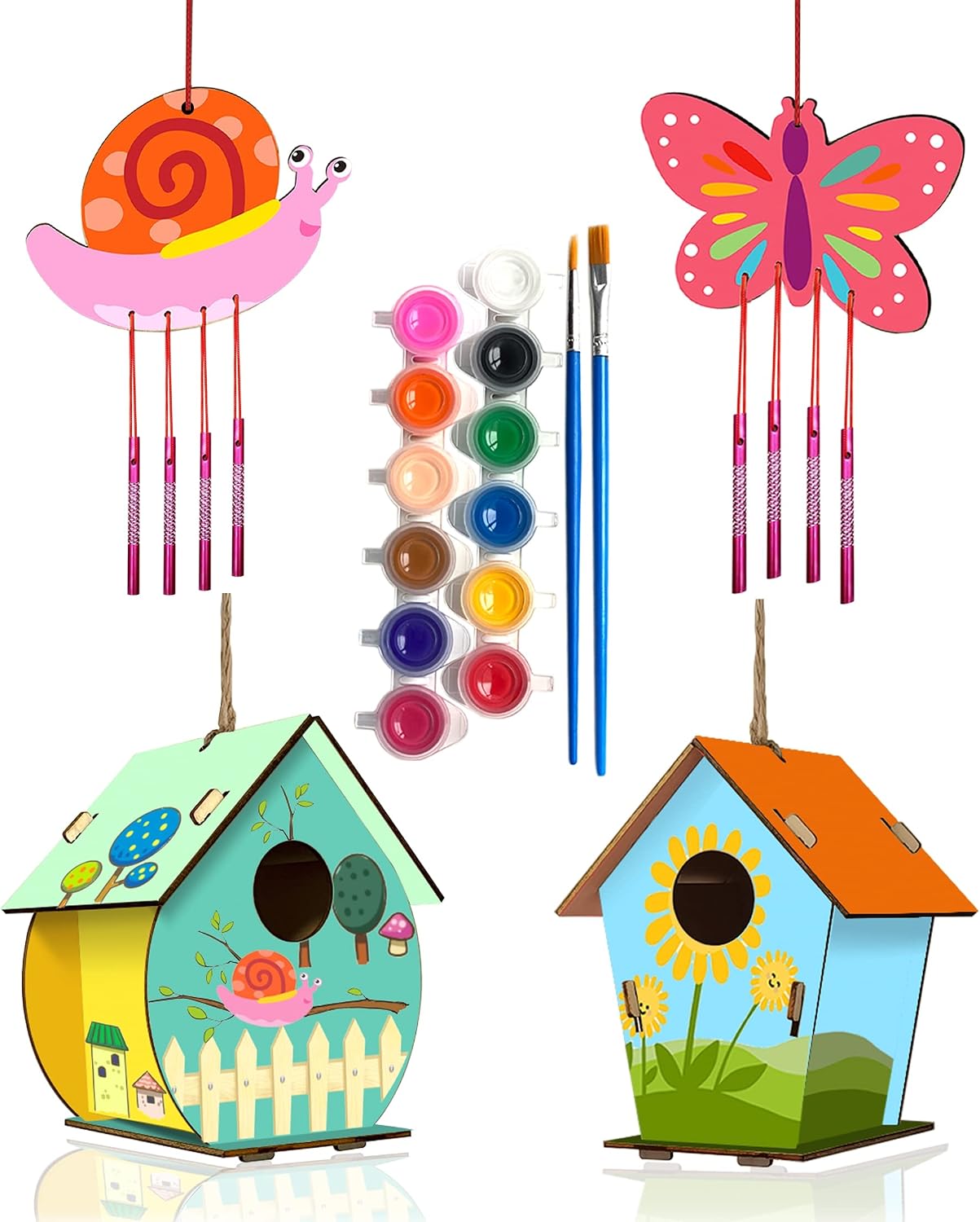 Home Composer 4 Pack DIY Bird House Wind Chime Kits for Children to Build and Paint, Wooden Arts and Crafts for Kids Girls Boys Toddlers Ages 8-12 4-6 6-8