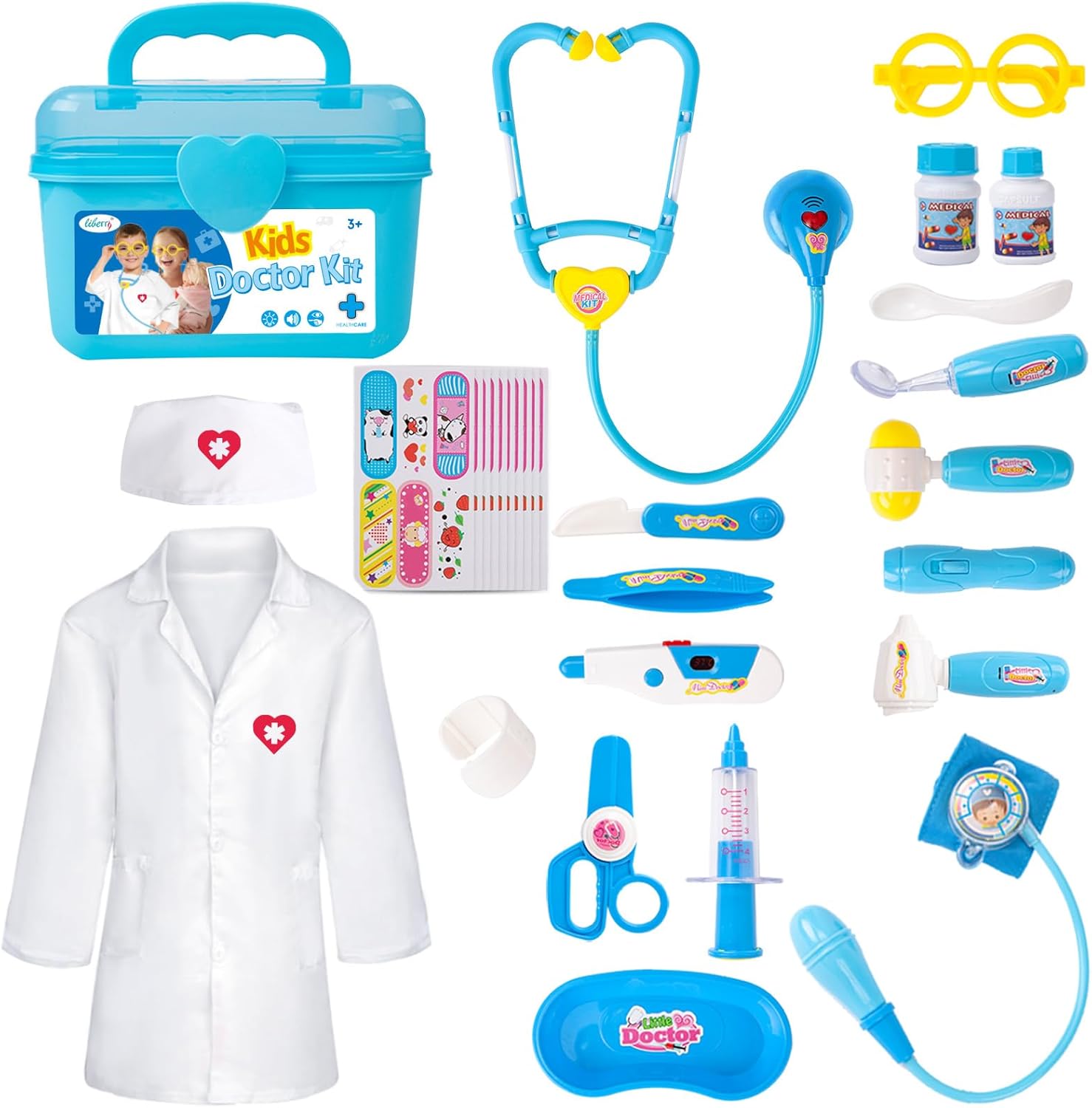 Liberry Doctor Kit Toy for Toddlers 3 4 5 Years Old, Blue | Kids Pretend Play Medical Kit with Stethoscope & Costume, Light & Sound Effect, Girls Boys Educational Birthday Gift