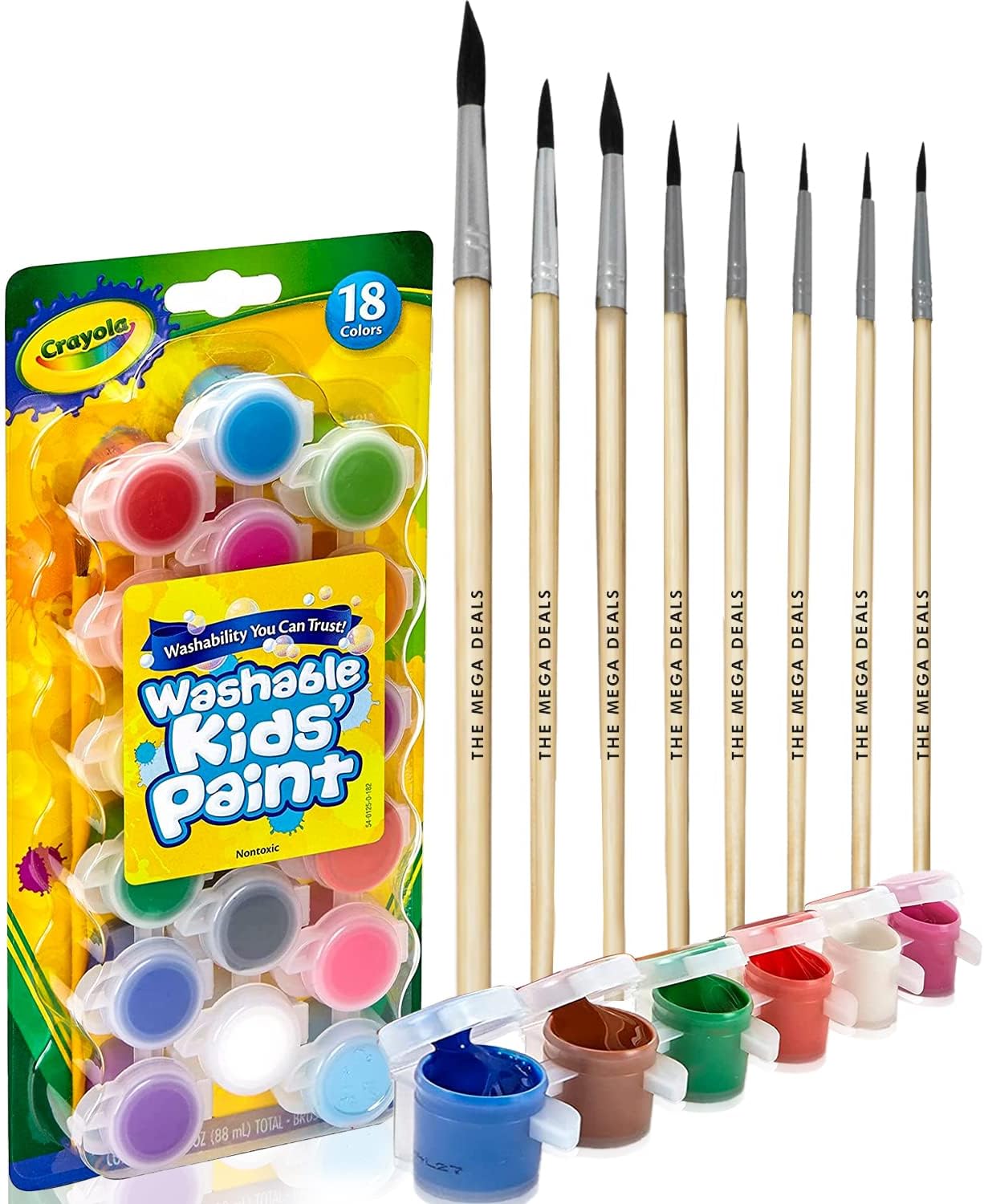 Kids Painting Set, Washable Paint for Toddlers 18 Pots, Brushes Gift Bundle | Includes 18 Paint Pots and 6 Paintbrushes Non-Toxic, Washable and Low-Odor Great for Kids Art and Crafts