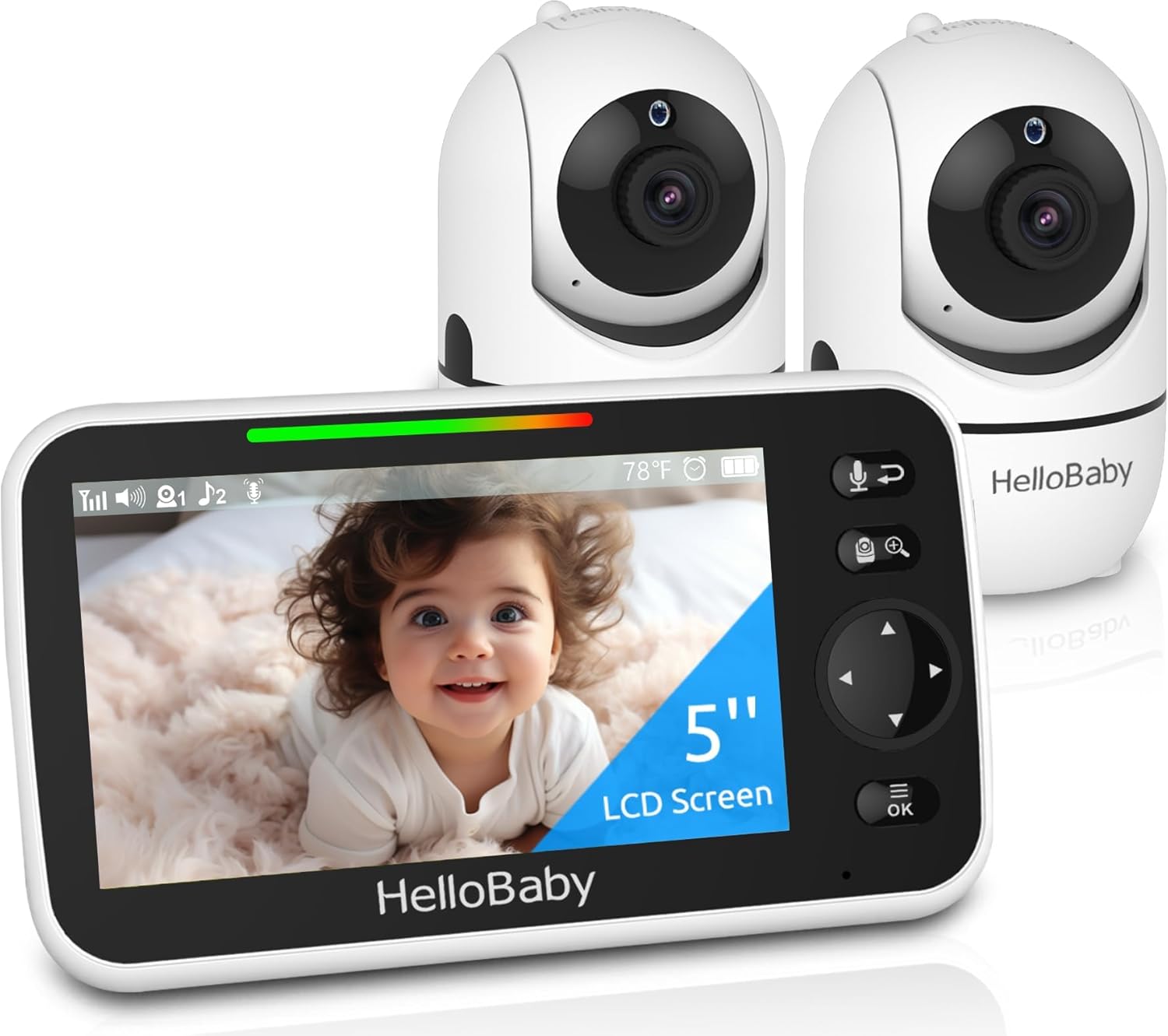HelloBaby No WiFi Baby Monitor 2 Cameras and Audio HB6550, 5″ Video Screen | Trusted by 10M+ Families, Private No-WiFi, 2-Room Monitoring, Clear Day & Night View, Easy Setup, 1000ft, Portable for Travel