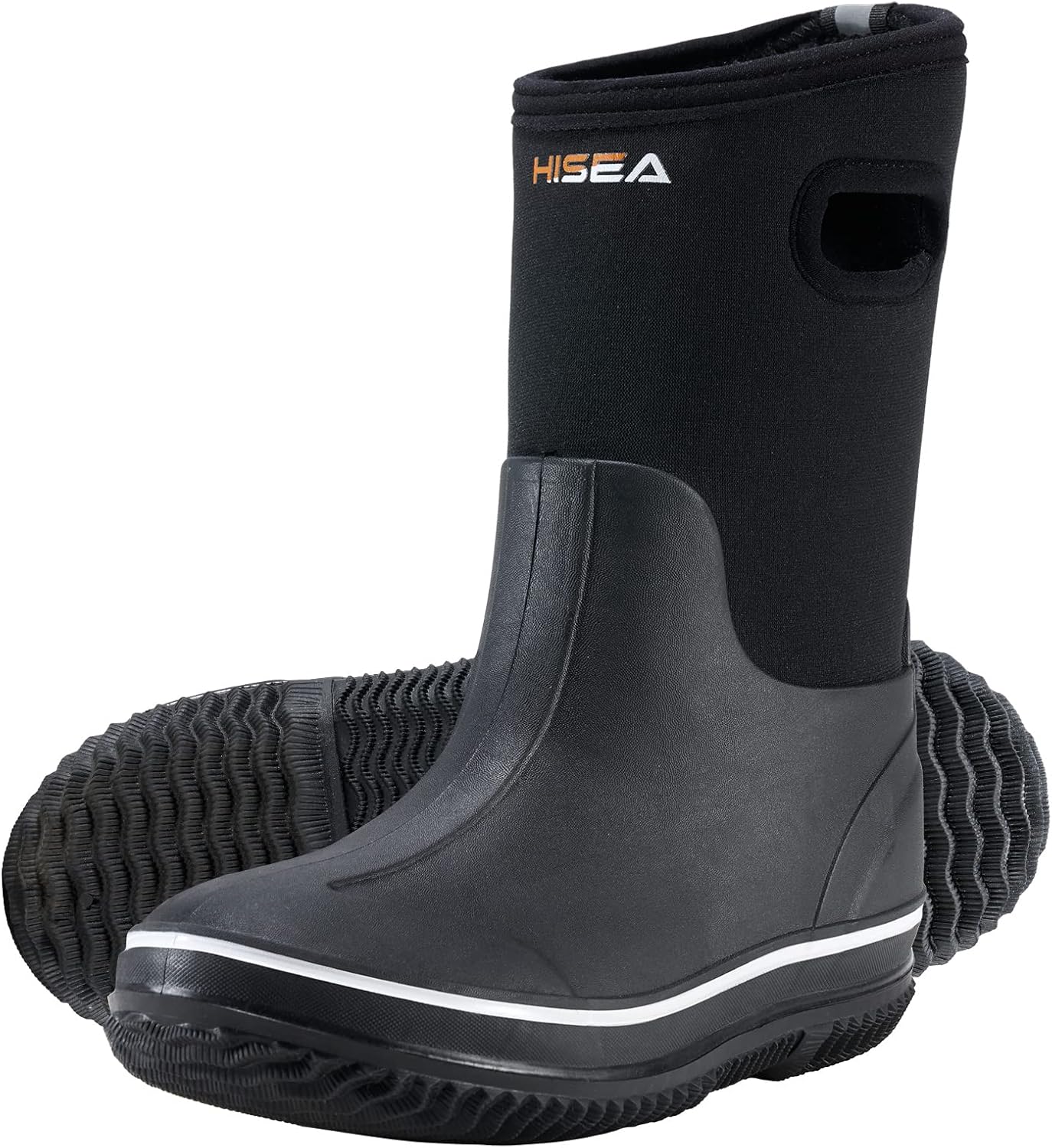 HISEA Kids Rain Boots for Boys Girls Rubber Mud Boots with Easy-On Handles | Waterproof Insulated Neoprene Boots, Seamless Mid Calf Rainboots Water Snow Winter Outdoor Play Shoes (Little Kid/Big Kid)