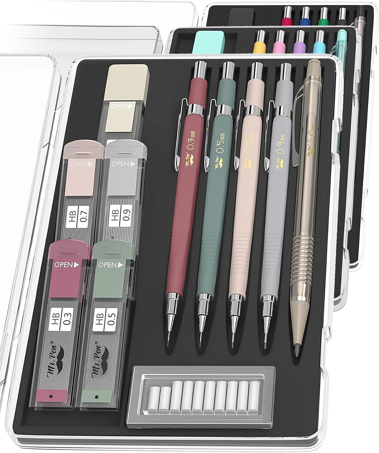 Mr. Pen- Art Mechanical Pencil Set, 5 Sizes (0.3, 0.5, 0.7, 0.9, 2.0mm) | 5 HB Lead Refills & 10 Eraser Refills, Precision Drawing Pencils for Sketching, Writing & Artwork
