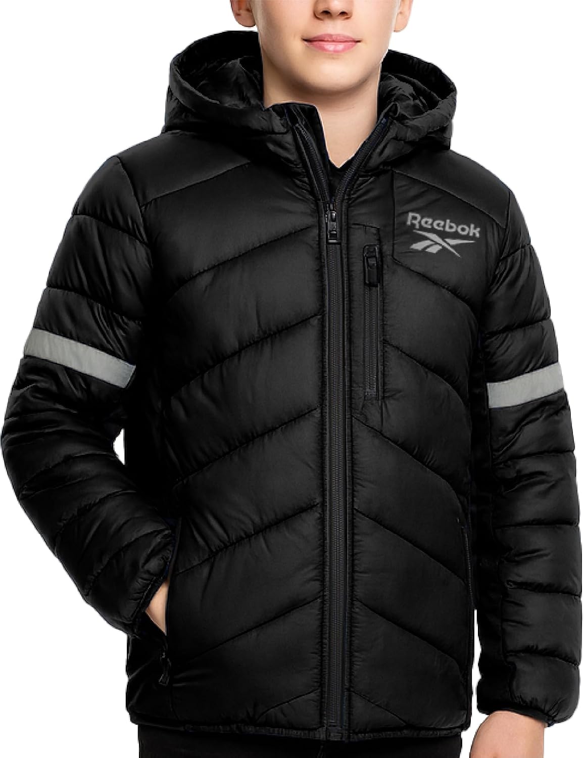 Reebok Boys Heavyweight Puffer Jacket, Wind & Water Resistant Winter Coat | Quilted Design with Insulated Hood, Full Zip and Snap Placket Lock in Warmth, Great for School, Play or Weekend Adventures