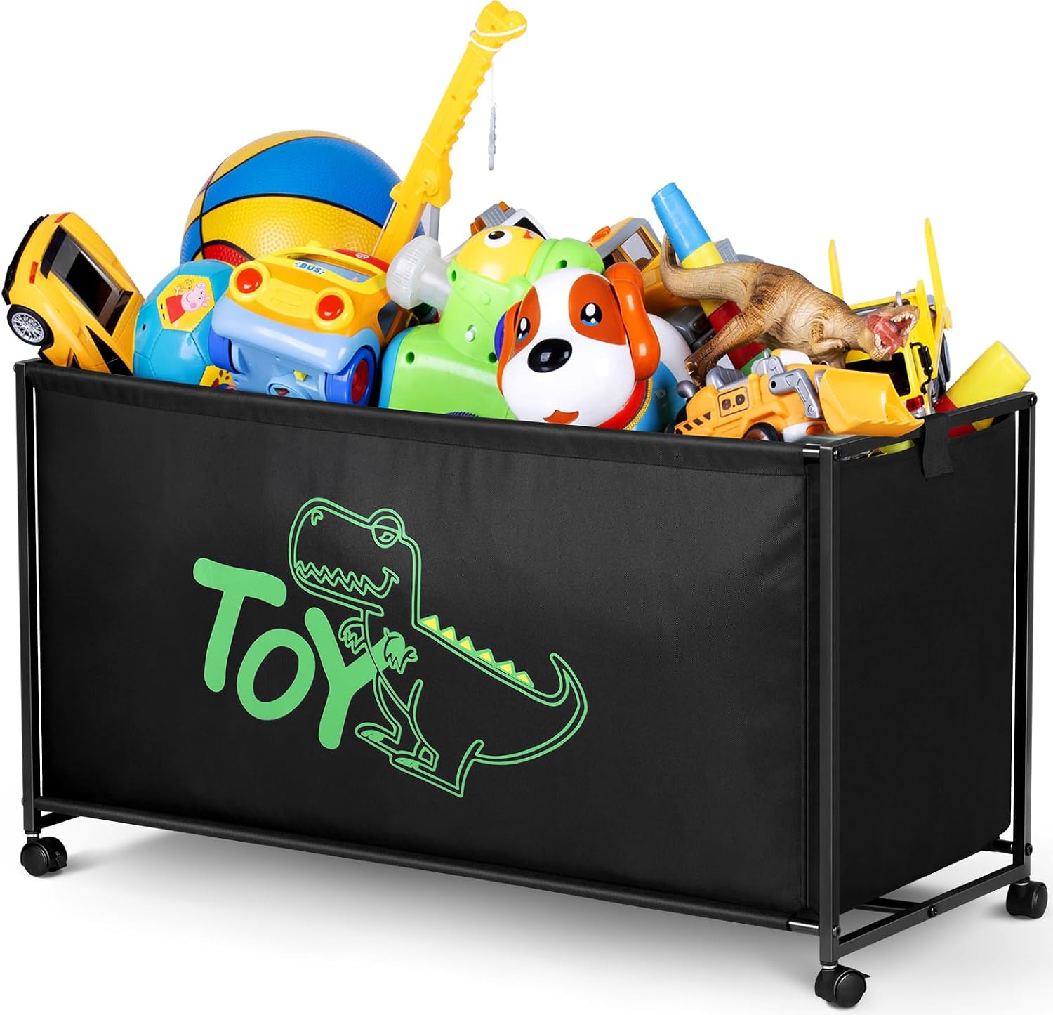 MISSLO Large Toy Box with Wheels Big Toy Chest for Kids Organizer Toy Storage Bin, 124L, Black