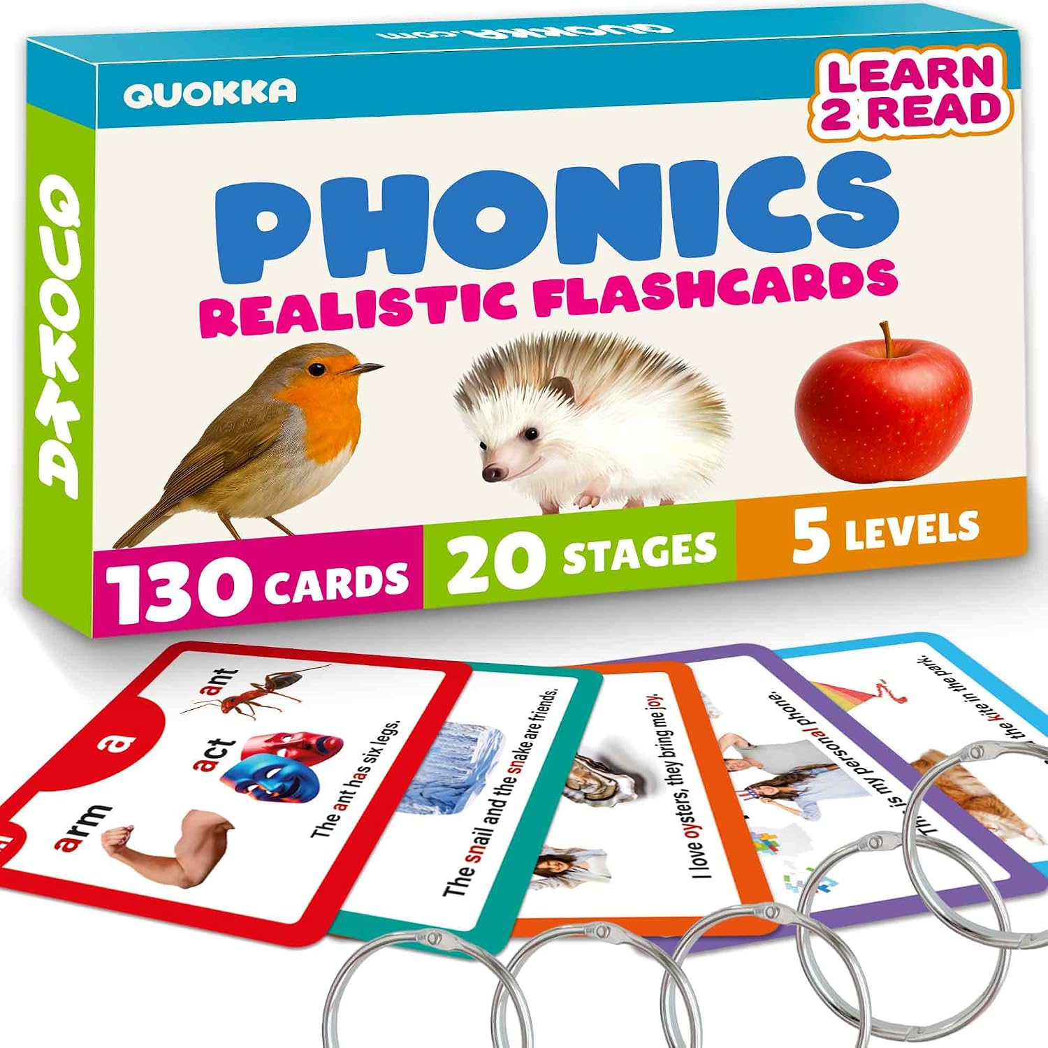 ABC Learning Flash Cards for Toddlers 3-5 – Flash Cards for Kids Ages 4-8 | 20 Phonic Stages with 130 Flash Card for Kids Ages 6-8 — Learn to Read Games and Reading Manipulatives for Phonemic Awareness
