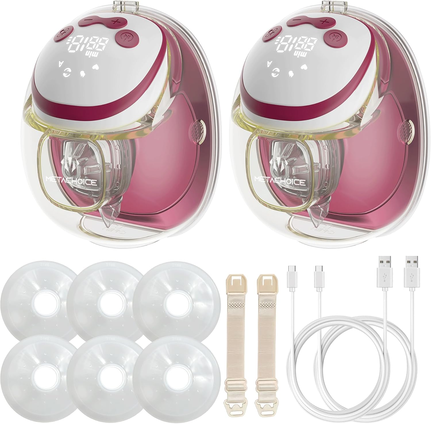 Wearable Breast Pump Hands Free (2-Pack Double), Electric Lactation Massager, FDA Cleared, BPA-Free PA12, 3 Full Flanges (18/20/24mm), Hospital-Grade Suction, Invisible & Quiet, 4 Modes 15 Levels Pink