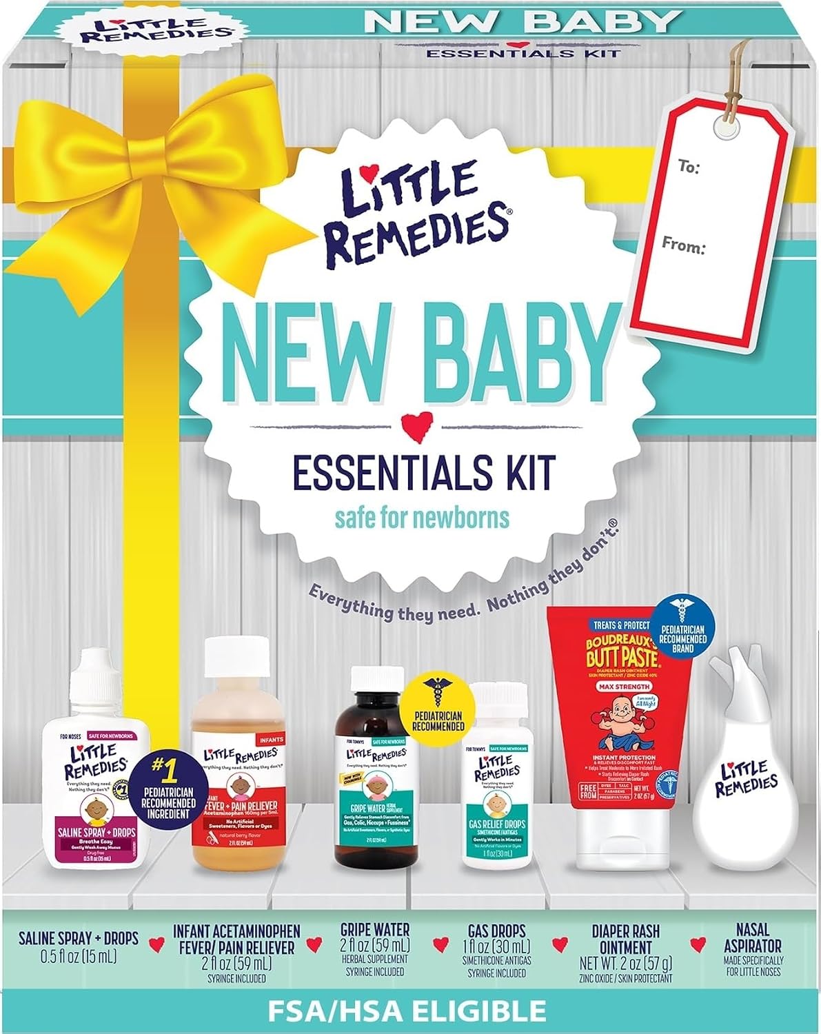 Little Remedies New Baby Essentials Kit, 6-in-1 Bundle for Newborns | Baby Care Set, Newborn Essentials, Saline Nasal Spray, Diaper Rash Cream, Gas Relief Drops, Gripe Water, Baby Pain Reliever