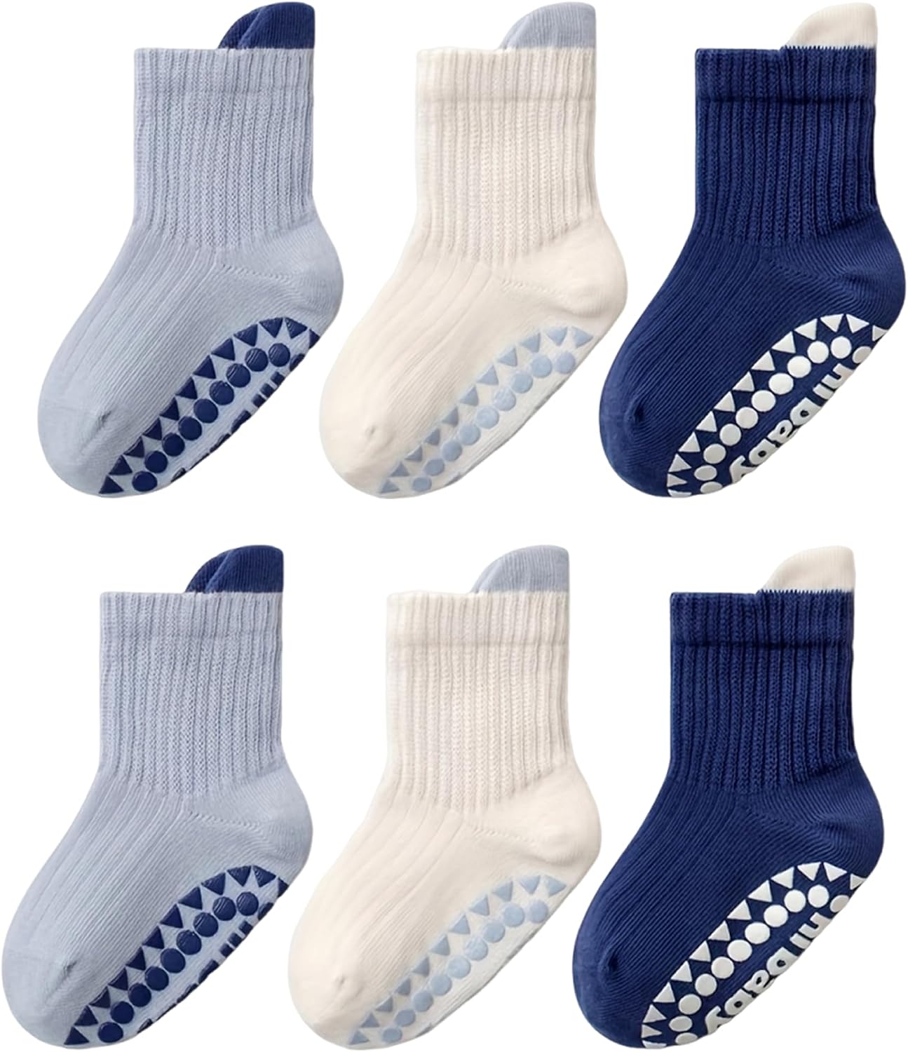 6 Pairs Toddler Baby Boy Grip Socks – Non Slip Cotton Crew Socks for Kids | Age for 1-3T