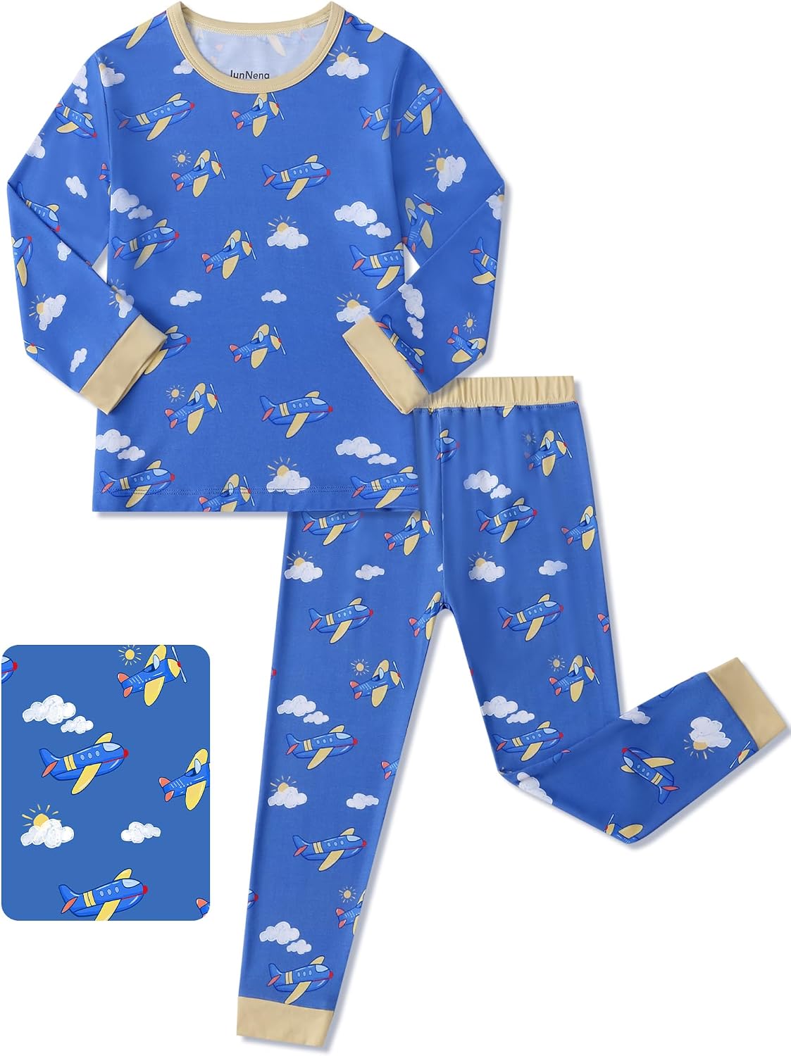 JunNeng Bamboo Viscose Toddler Boys’ Pajamas 2 Piece Sleepwear PJs 12M-7Y | Snug Fit, Long Sleeve, Breathable, Lightweight, Soft, for Baby Boy and Little Kid