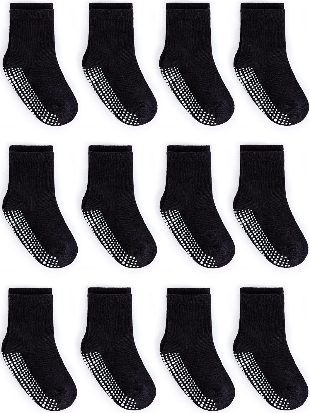 ZAPLES Baby Non Slip Grip Crew Socks with Anti Skid Soles for Infants Toddlers Kids Boys Girls