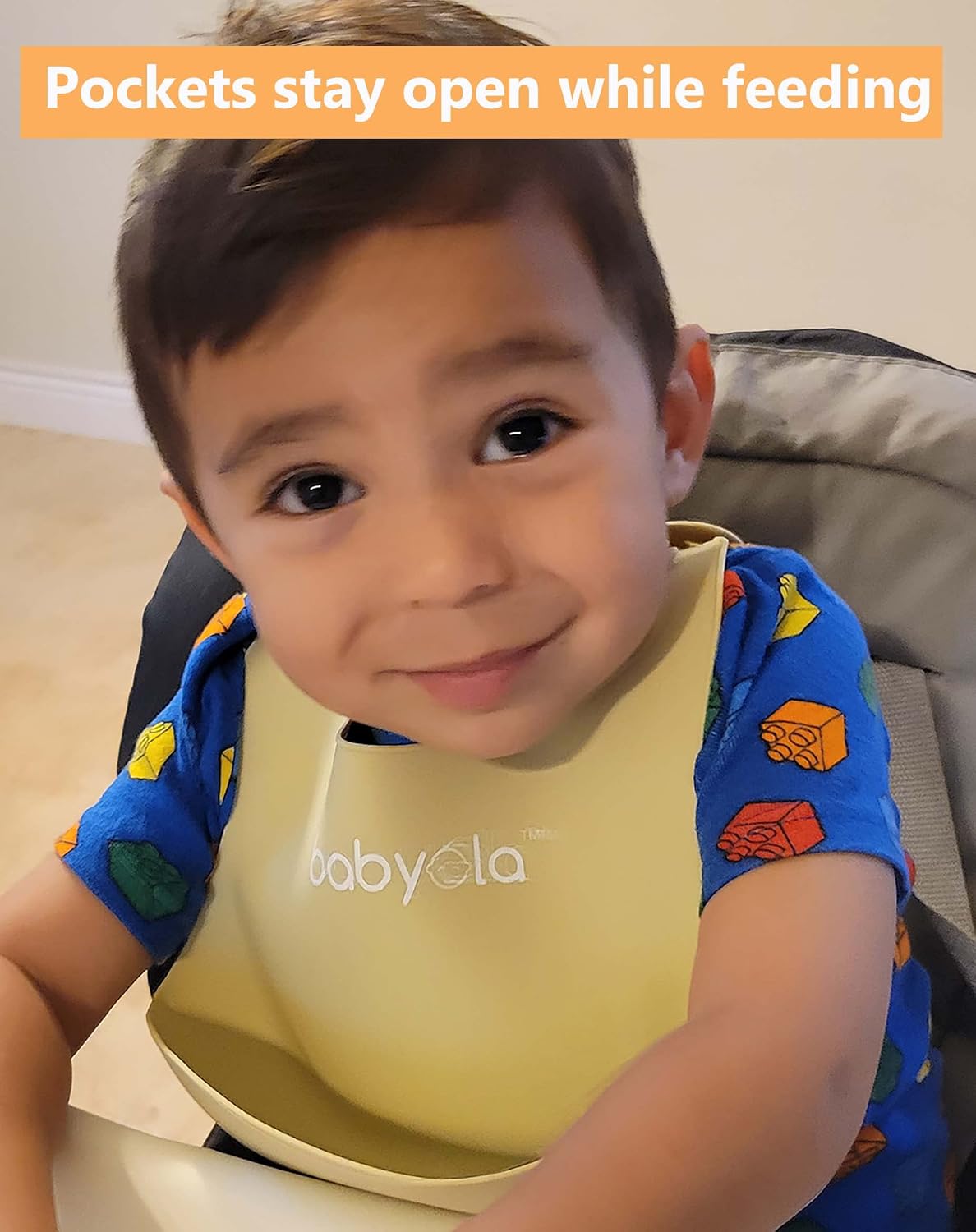 Silicone Baby Bibs with Spill Catcher, Set of 2, Adjustable Waterproof & BPA Free, For Boys And Girls, Babies & Toddlers, Pastel Orange & Yellow