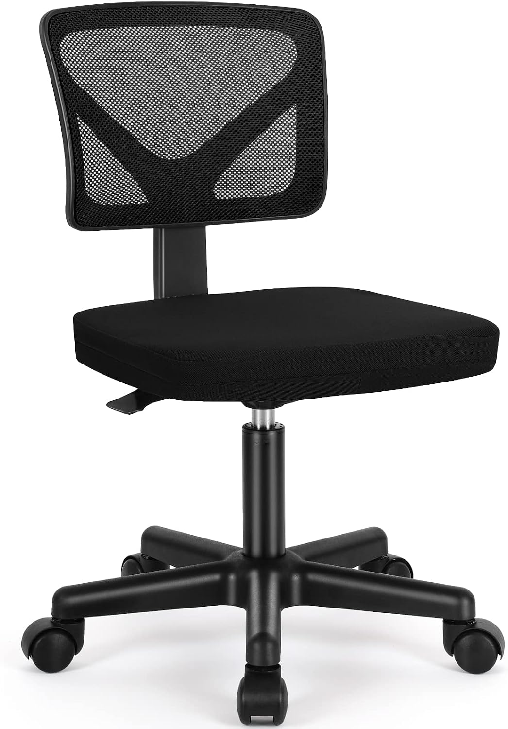 Sweetcrispy Small Armless Desk Chair, Mesh Rolling Office Chairs | Adjustable Ergonomic Lumbar Support, Low-Back, Swivel Wheels, Home Work, Bedroom, Study, Student, Adults, Classic Black