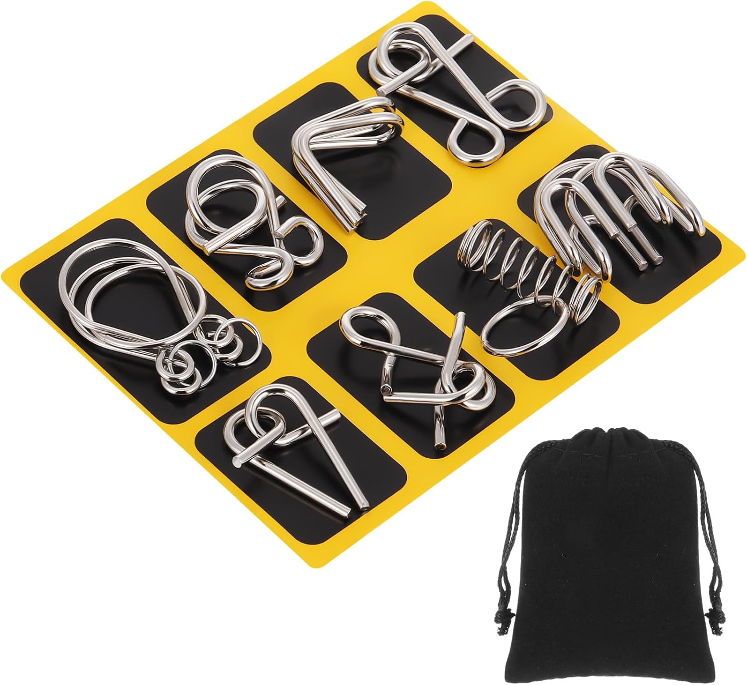 Metal Wire Puzzle Set of 8 with Pouch, Brain Teaser Puzzles IQ Test Ring Disentanglement Unlock Interlock Game Trick Metal for Party Favor Challenge(A Style)