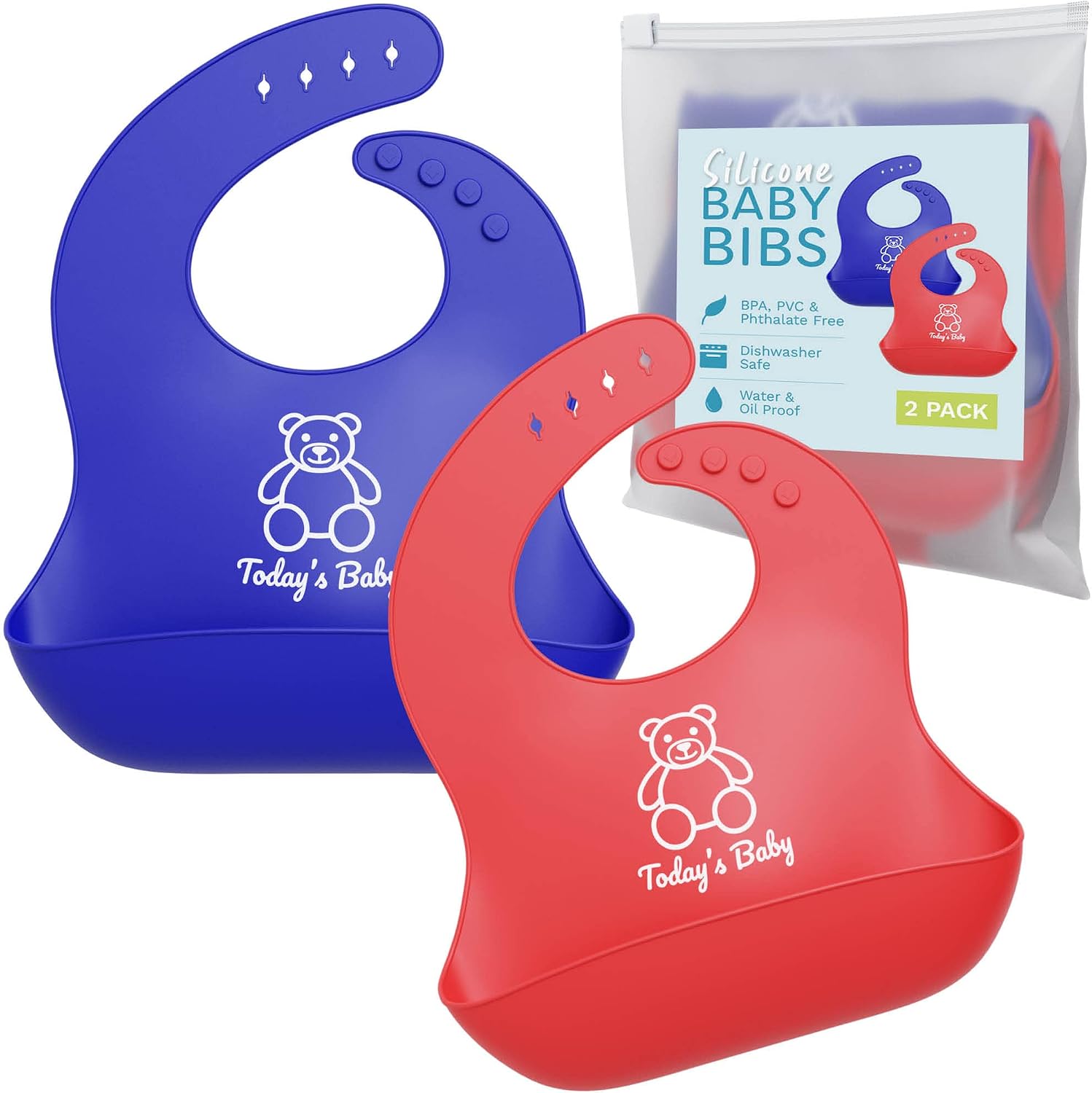 Silicone Bibs for Babies with Food Catcher – 2 Pack Silicone Baby Bib for Boy or Girl – Unisex Infant Bibs, Toddler Bibs