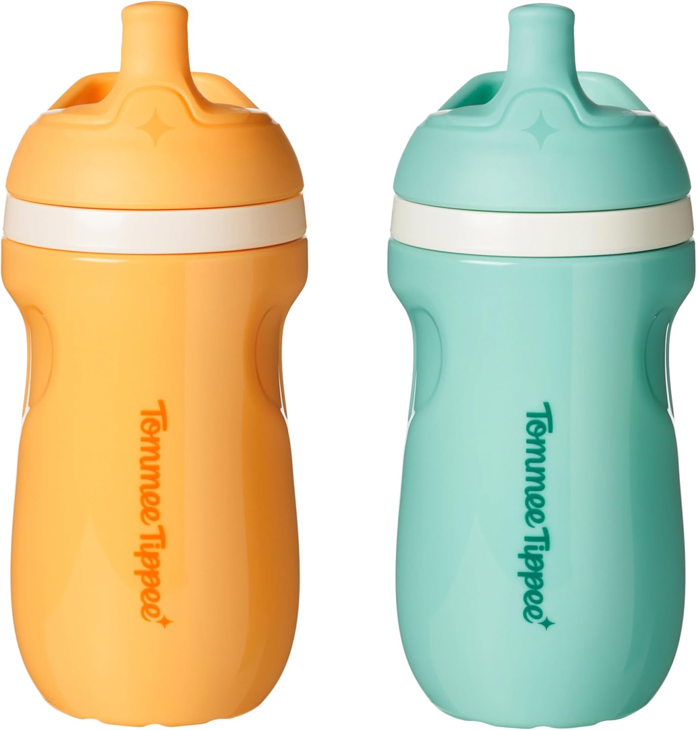Tommee Tippee Toddler Sippy Cup, Sporty Spout, 1-3 Years, Insulated | Pack of 2, 9oz, No Spill Two-Piece Valve, Light Blue & Orange, BPA Free