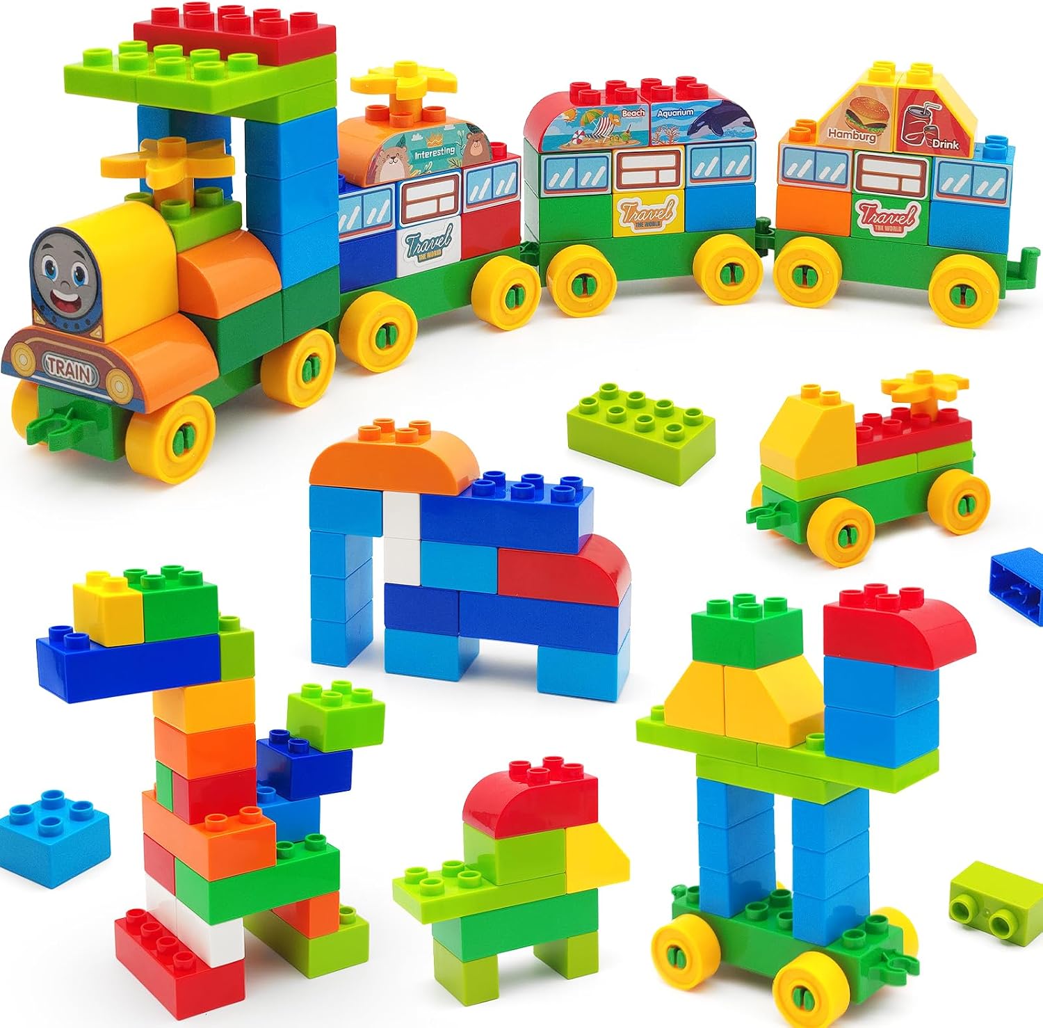 CONVENTEJOY 90 Pcs Classic Building Blocks Set for Toddlers 3-6, Large Building Bricks Train Educational Toy STEM Toys Compatible with Major Brands Gift for Kids