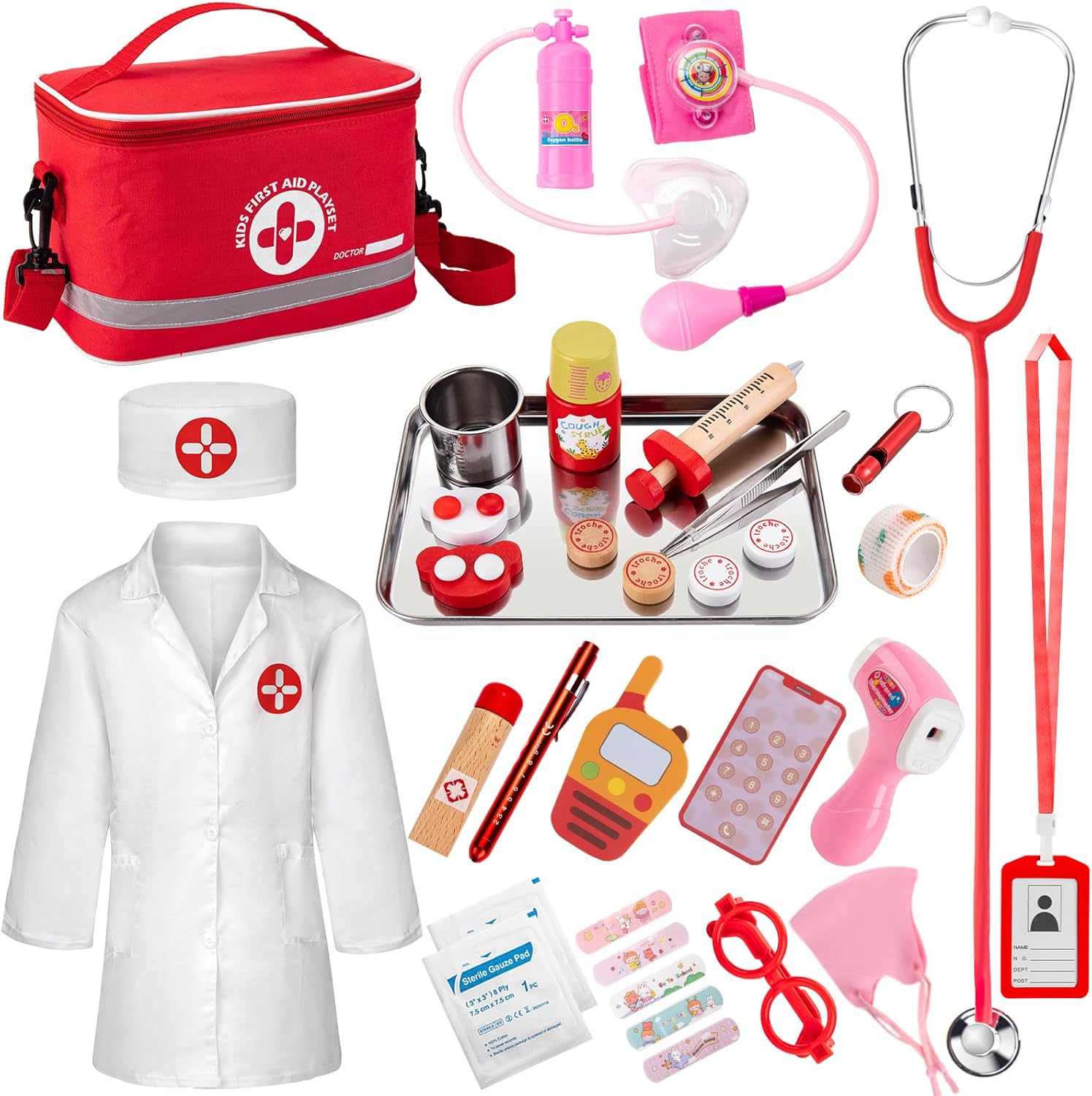 EFO SHM Doctor Kit for Kids Ages 3+, 34 Pcs Pretend Play Toys | with Medical Storage Bag & Real Stethoscope, Fun Role Doctor Playing Game for Boys Girls Birthday Gifts